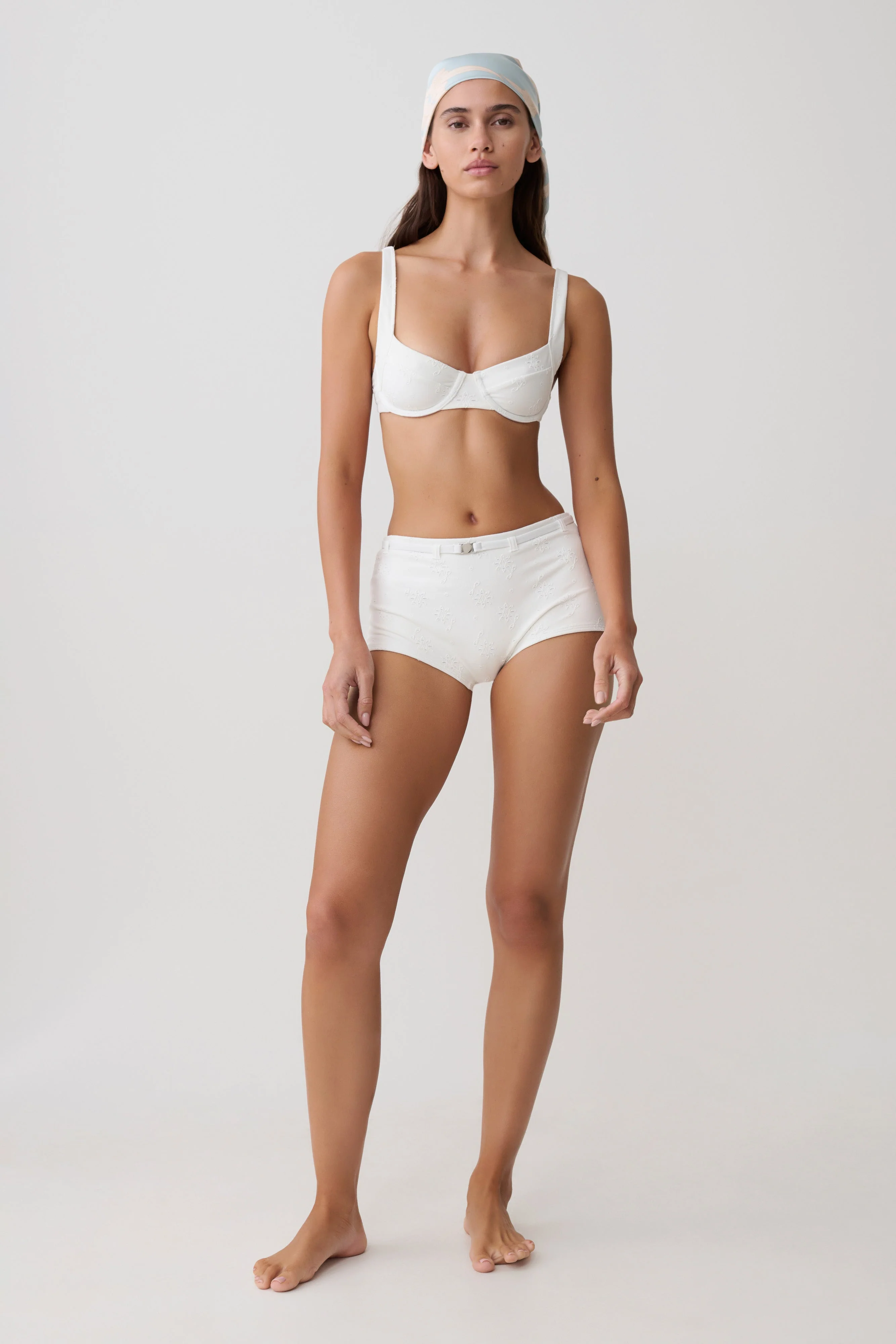Abra Underwire Apex Bikini Top - White Textured Fabric - Image 8