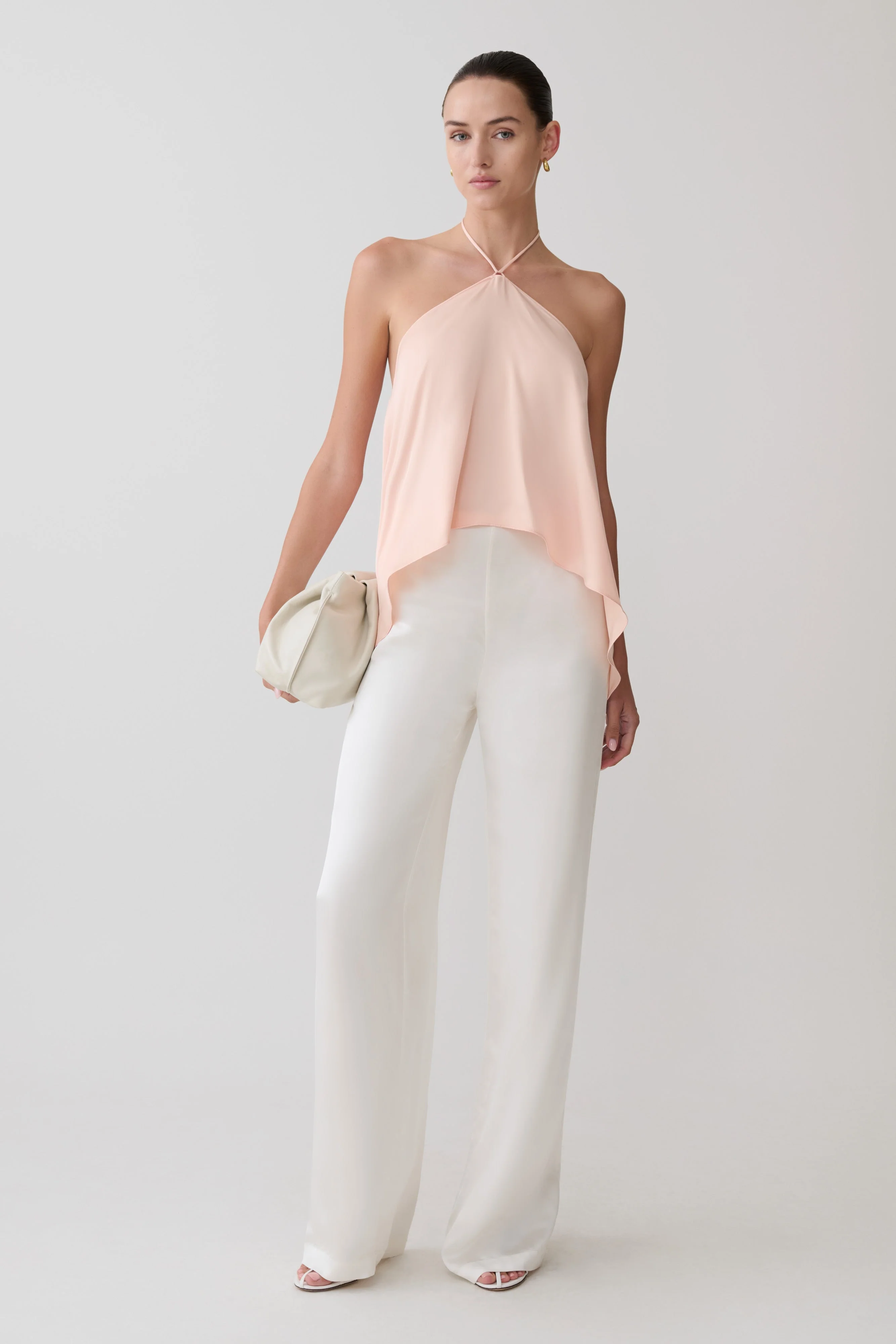 Adelaide Draped Satin Halter Top - Peach - Image 7
