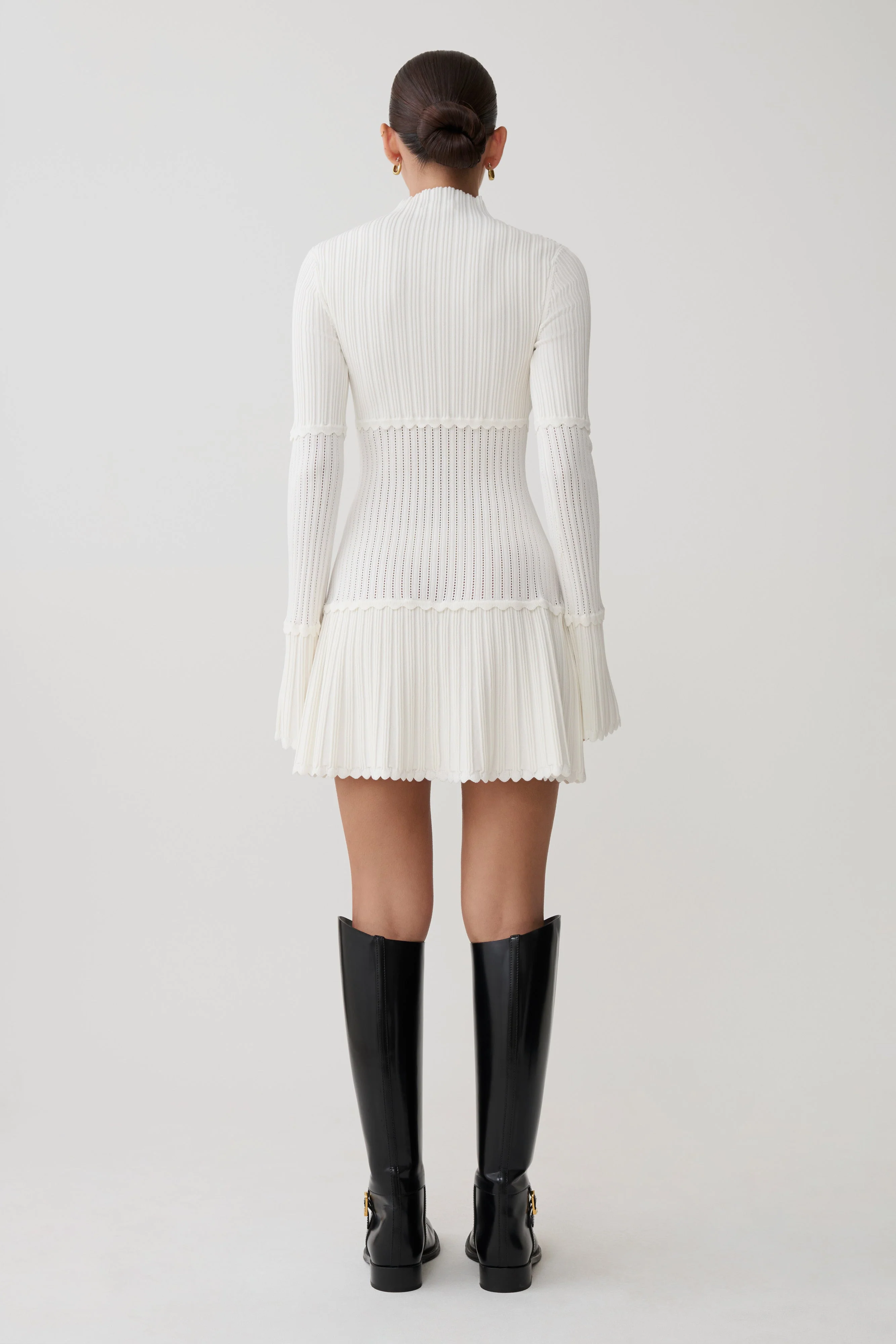 Adena Pointelle Knit Mini Dress - Ivory - Image 2