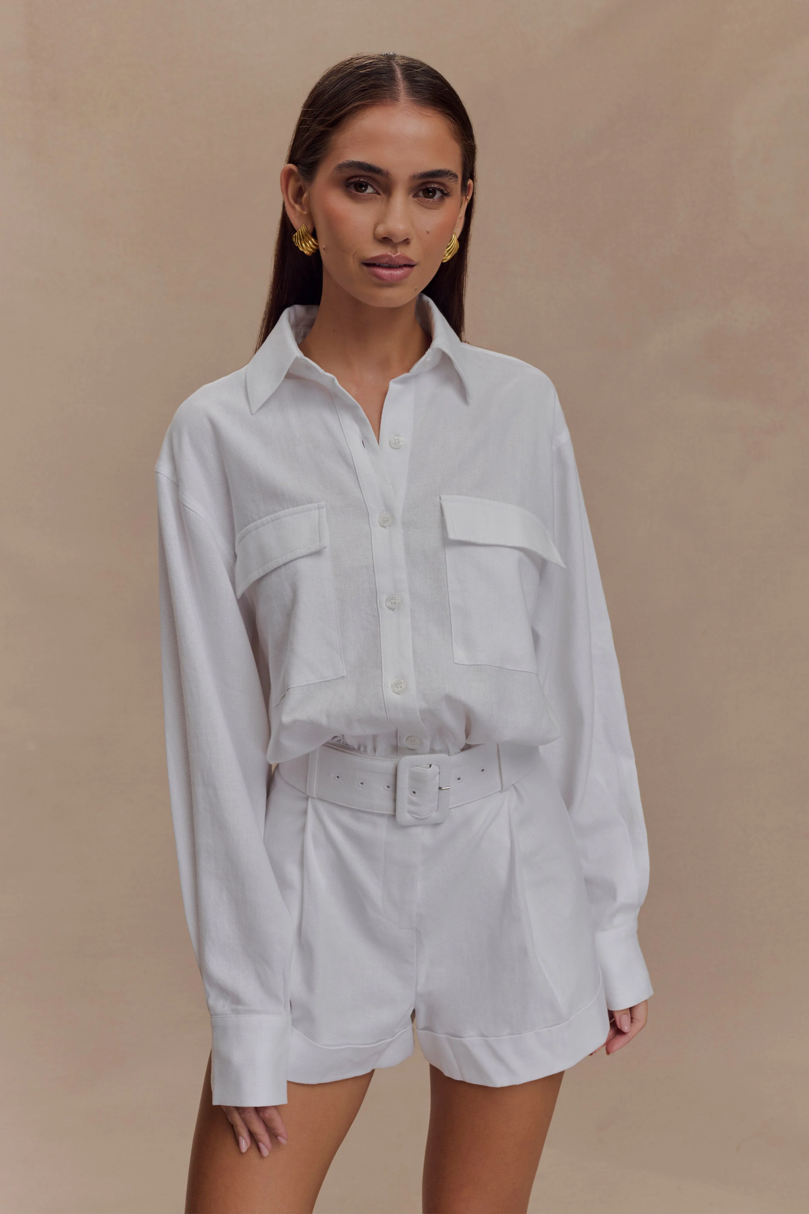 Adia Linen Belted Playsuit - White - Image 2