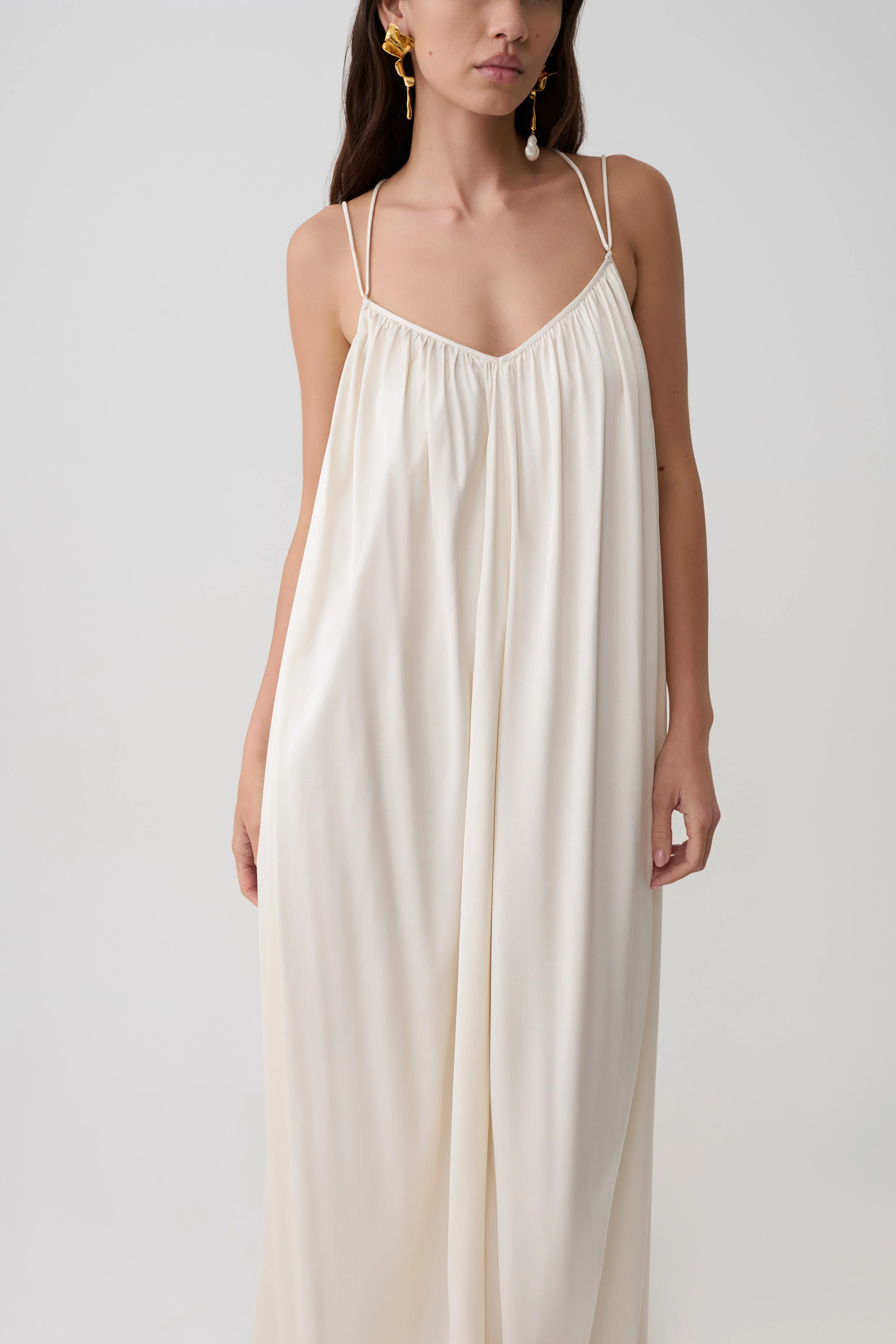 Adriana Satin Gathered Maxi Dress - Buttercream - Image 3