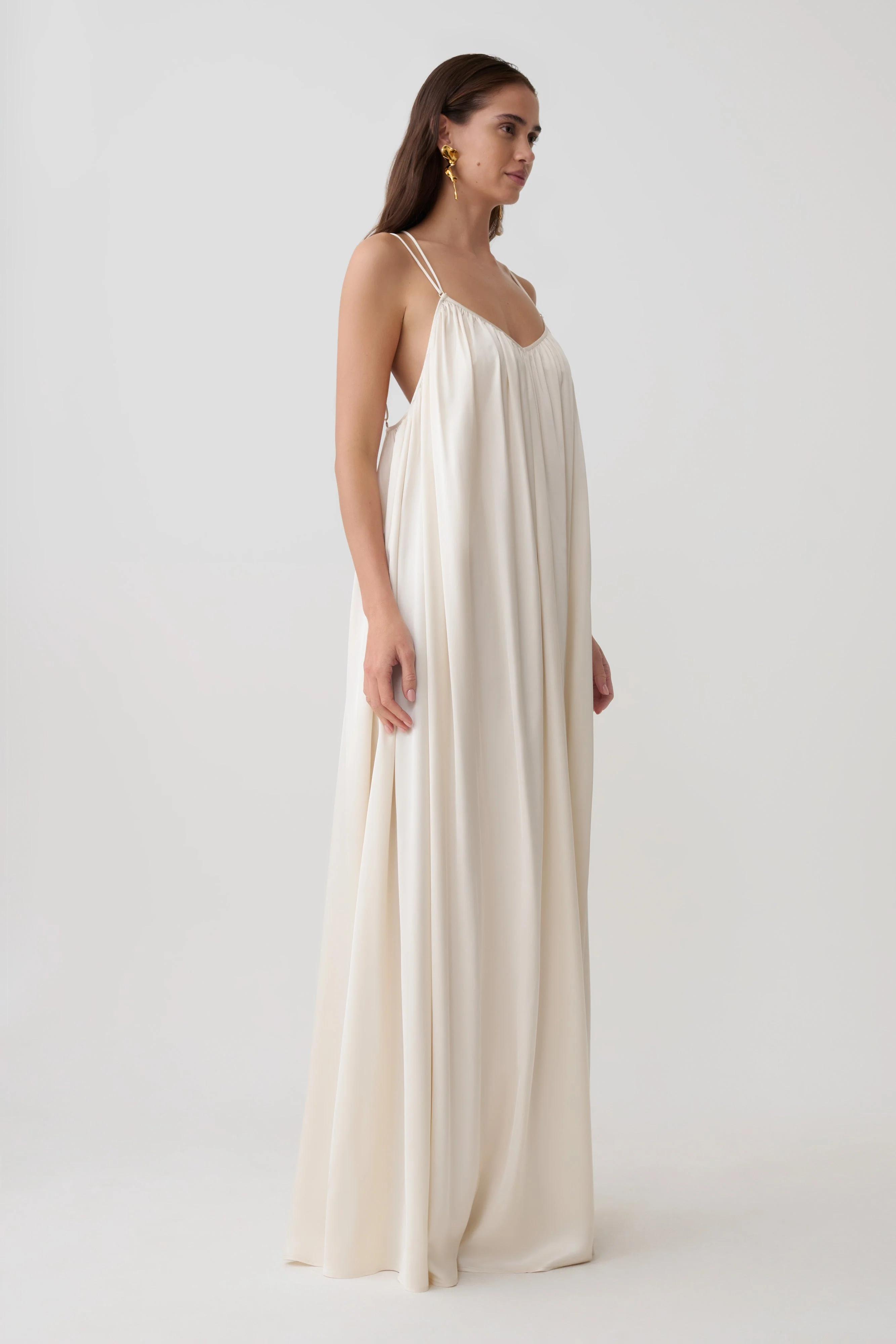 Adriana Satin Gathered Maxi Dress - Buttercream - Image 4
