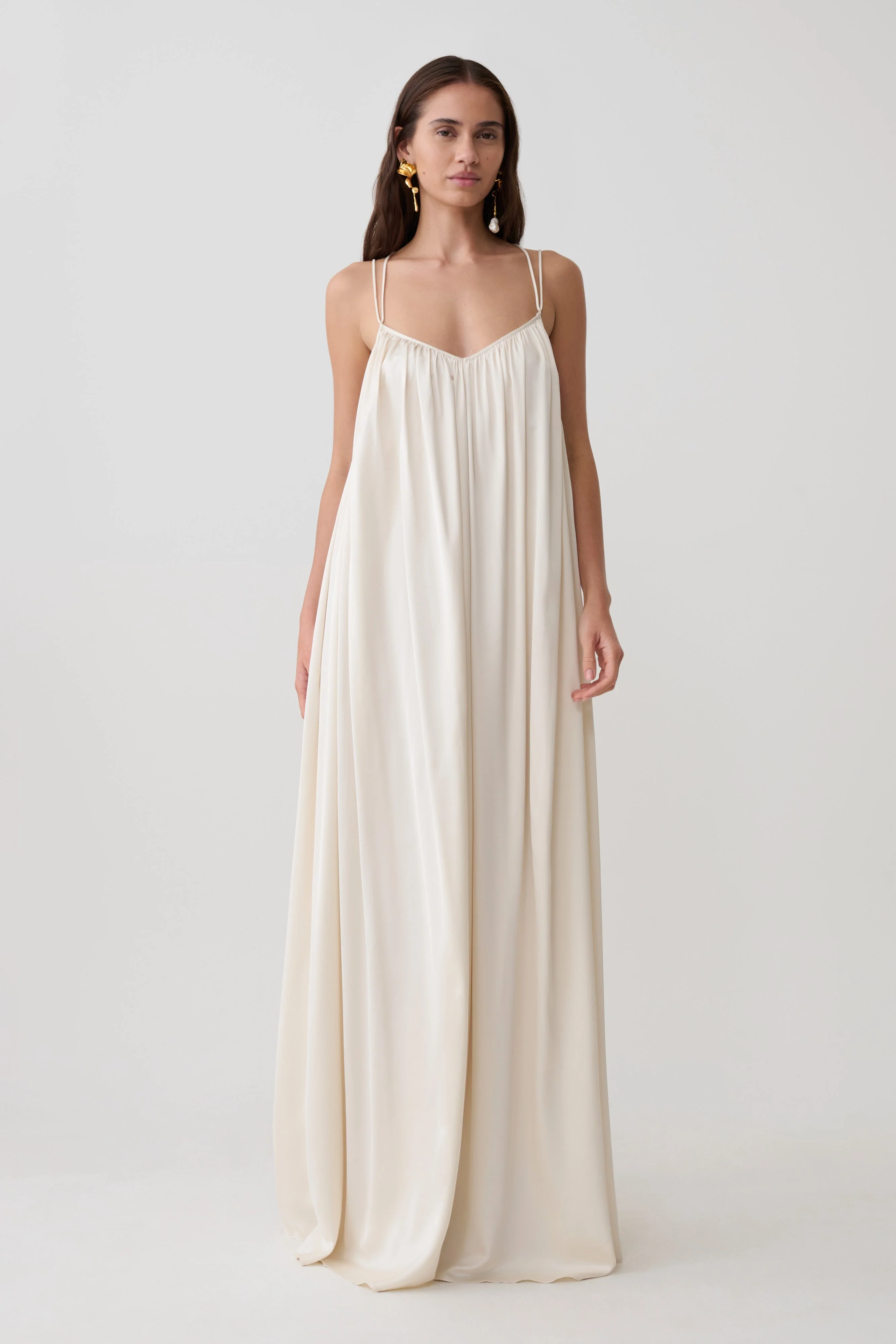 Adriana Satin Gathered Maxi Dress - Buttercream - Image 5