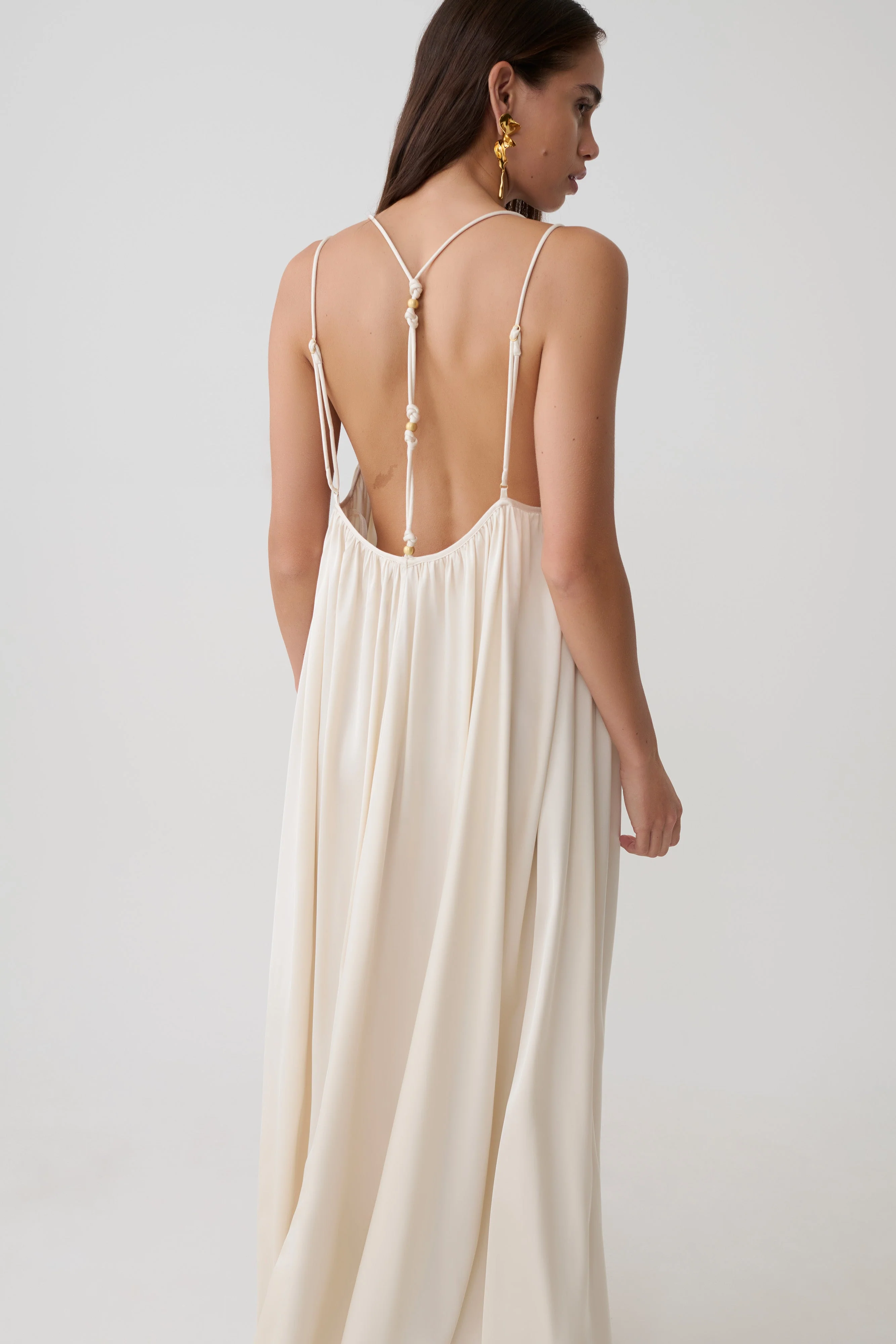 Adriana Satin Gathered Maxi Dress - Buttercream - Image 6
