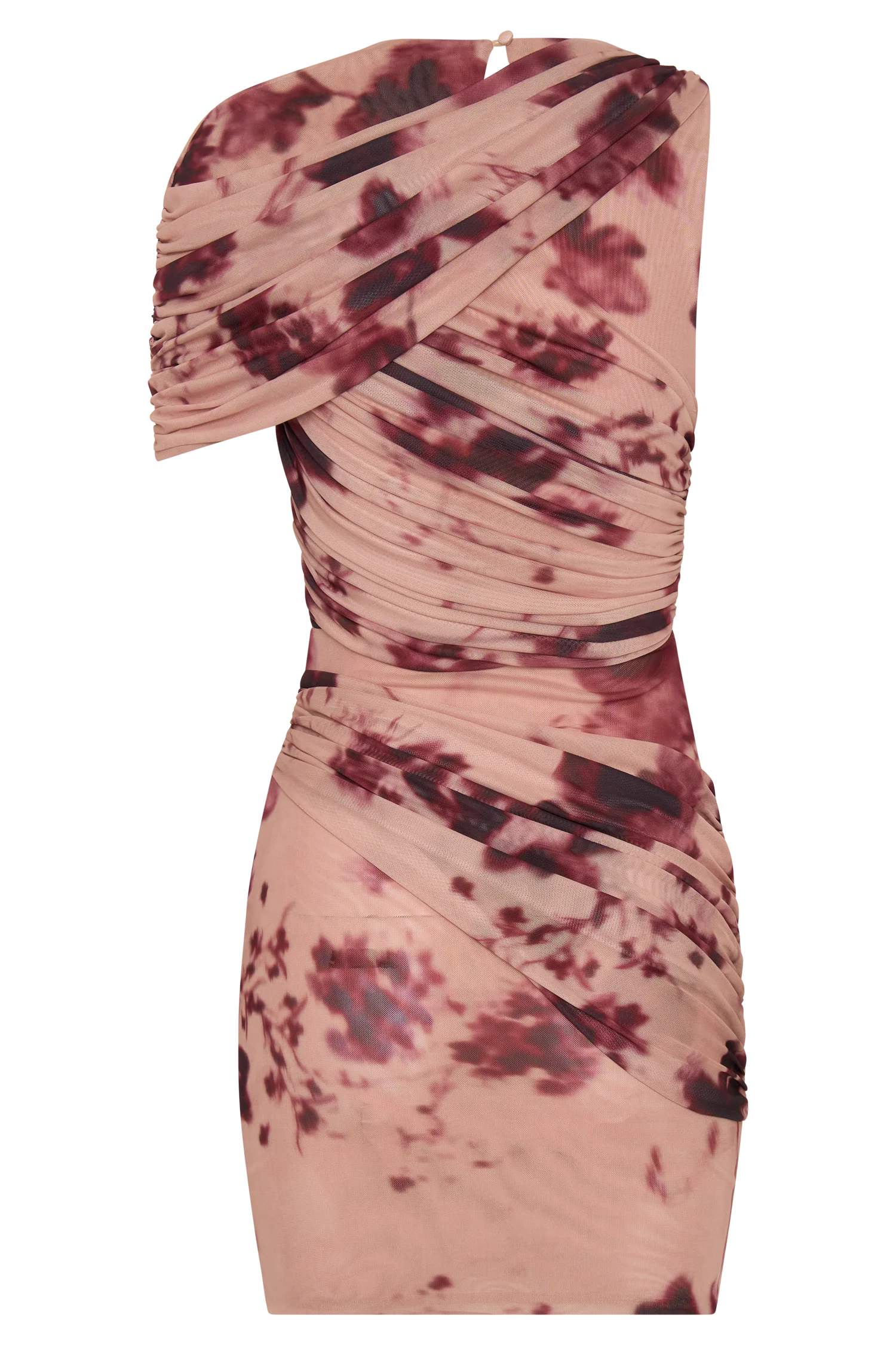 Adrienne One Shoulder Mesh Mini Dress - Nude Blurred Floral Print - Image 7