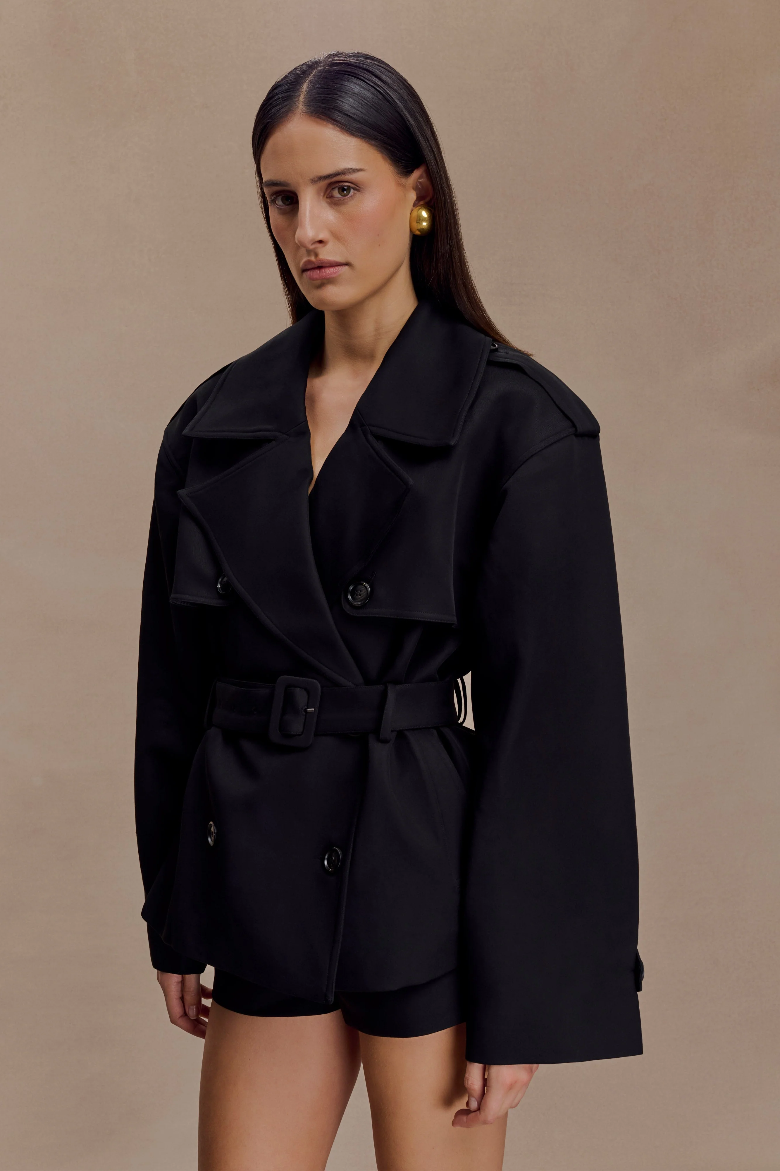 Alden Short Trench Jacket - Black - Image 3