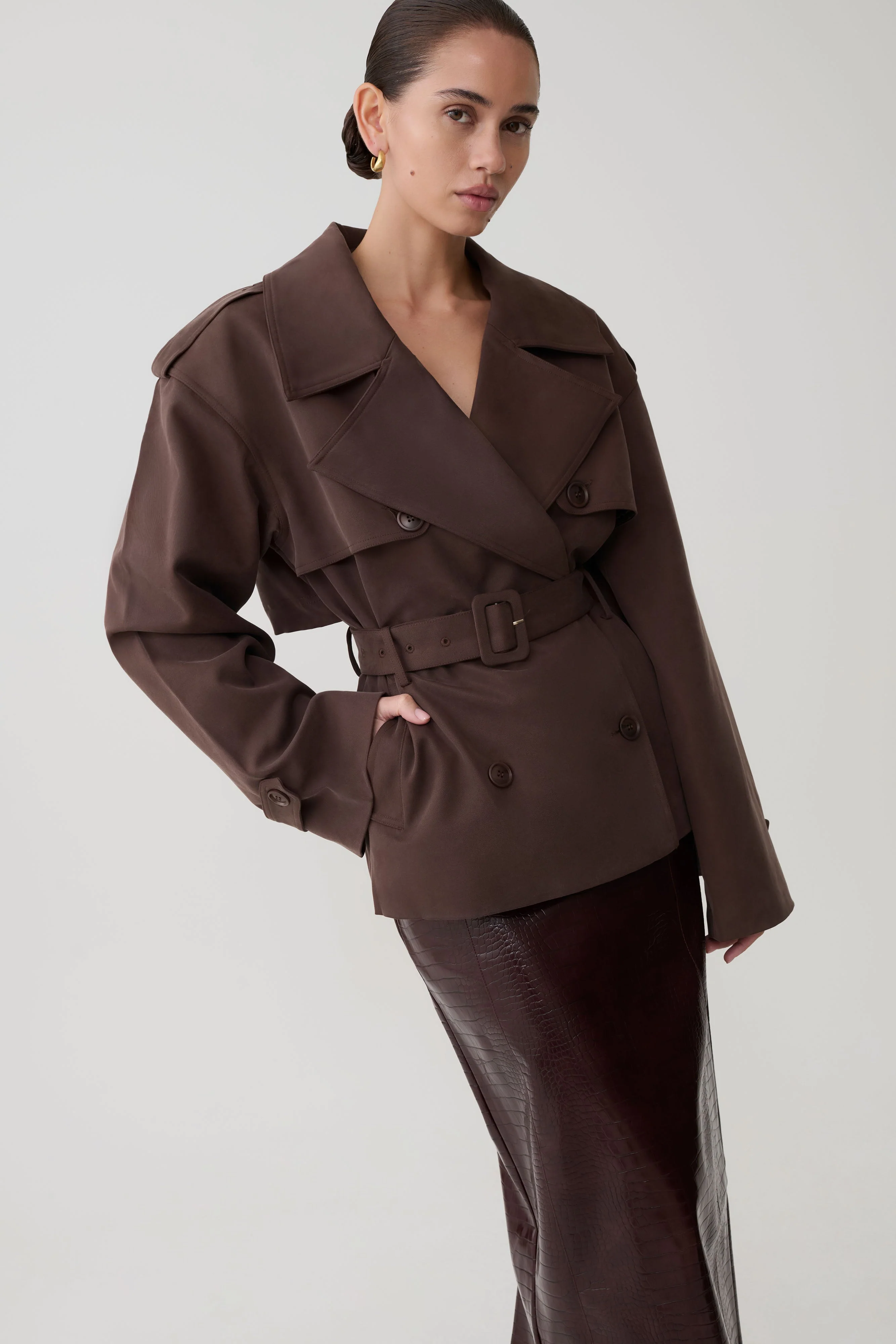 Alden Short Trench Jacket - Chocolate - Image 7