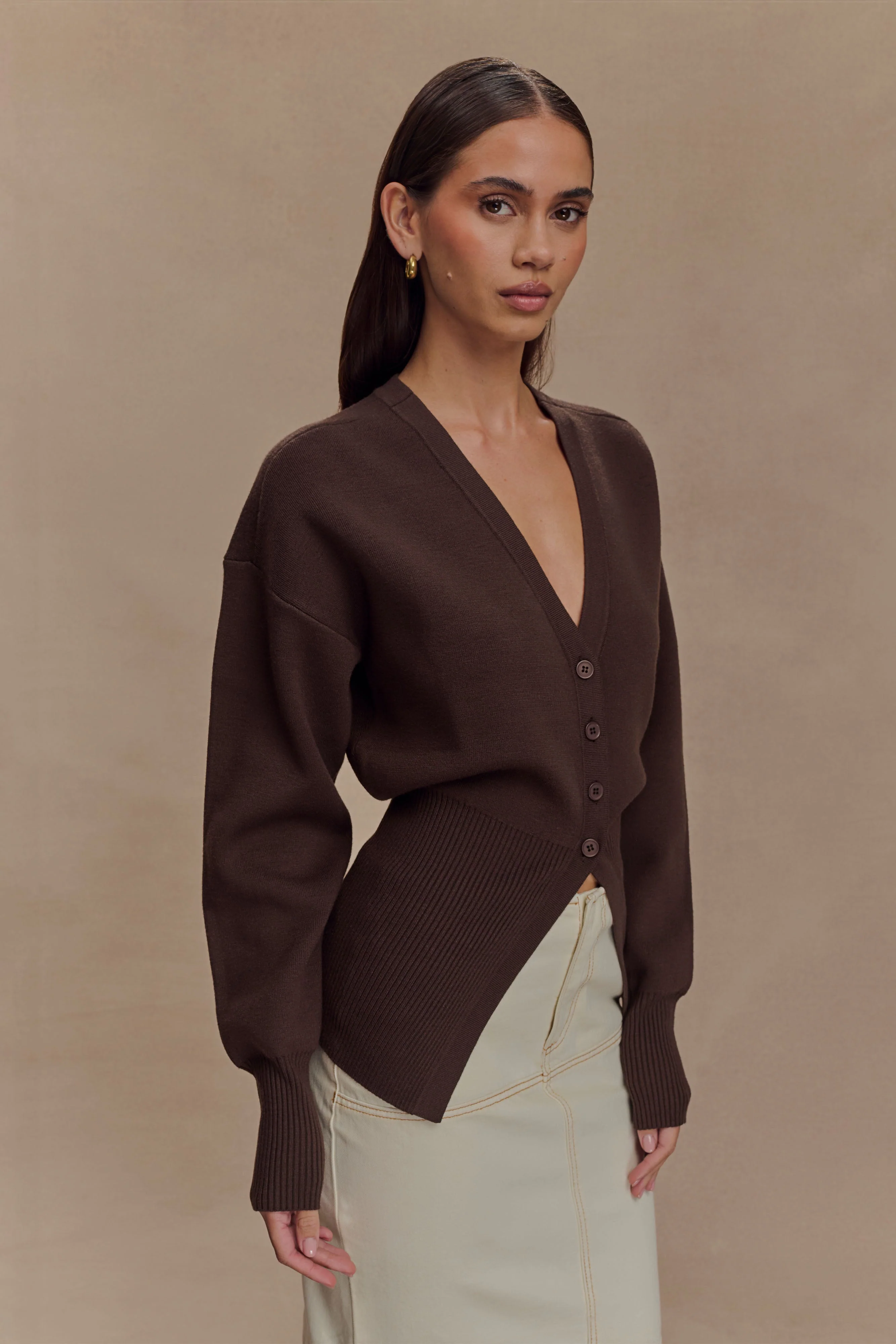 Alexia Buttoned Oversized Cardigan - Dark Chocolate - Image 4