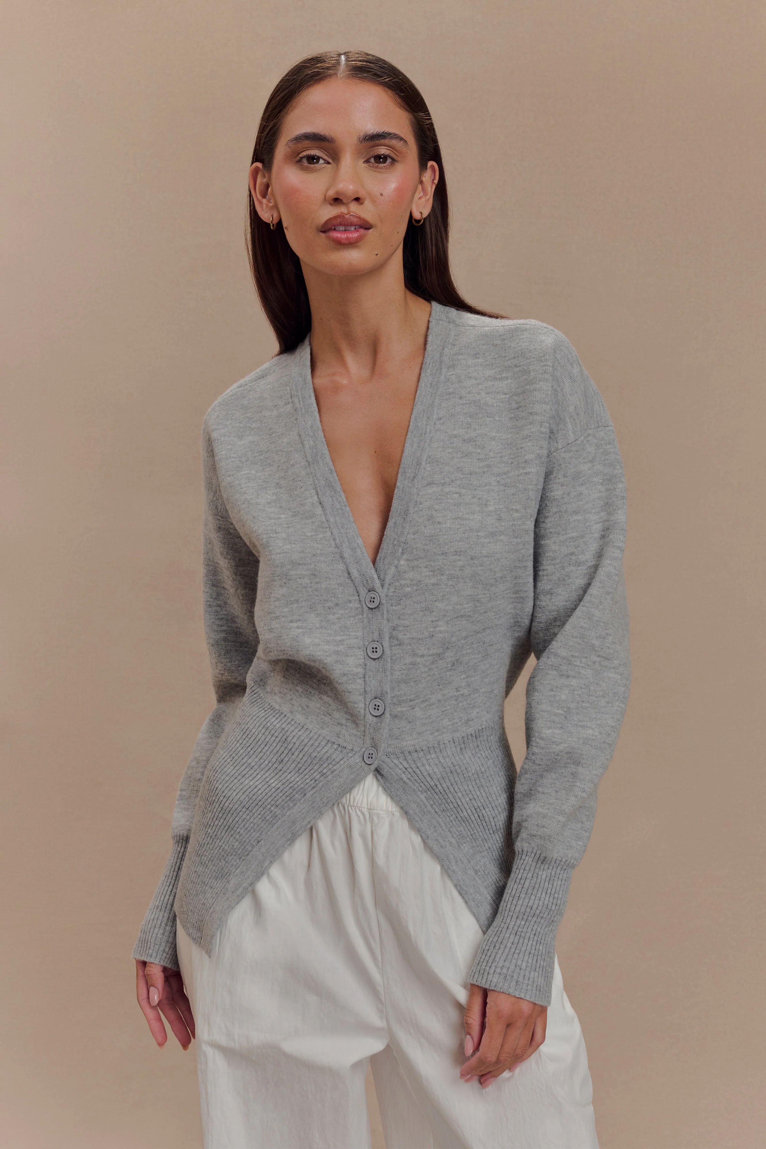 Alexia Buttoned Oversized Cardigan - Grey Marle - Image 2