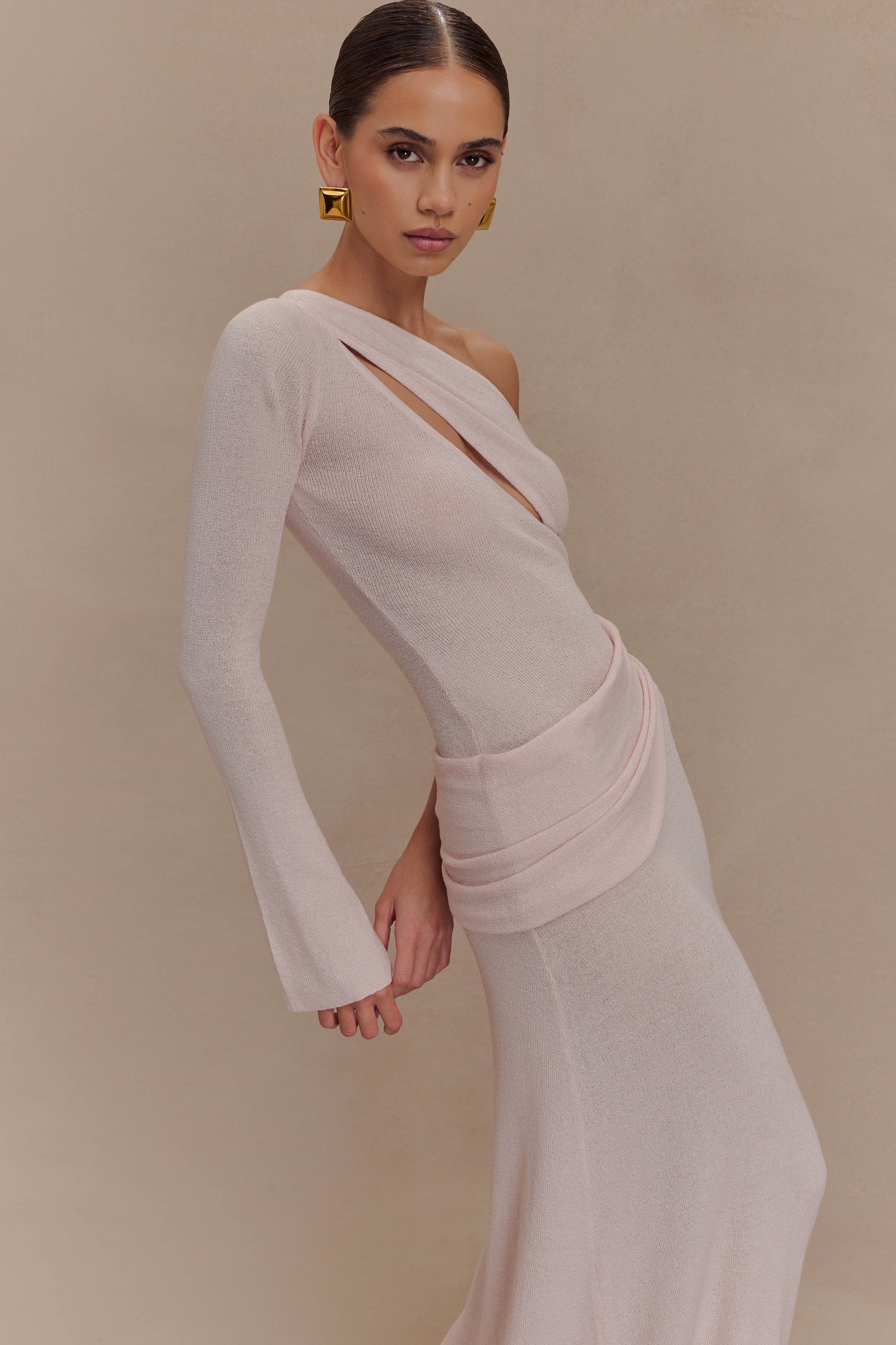 Alexius One Shoulder Knit Maxi Dress - Dusty Pink - Image 4