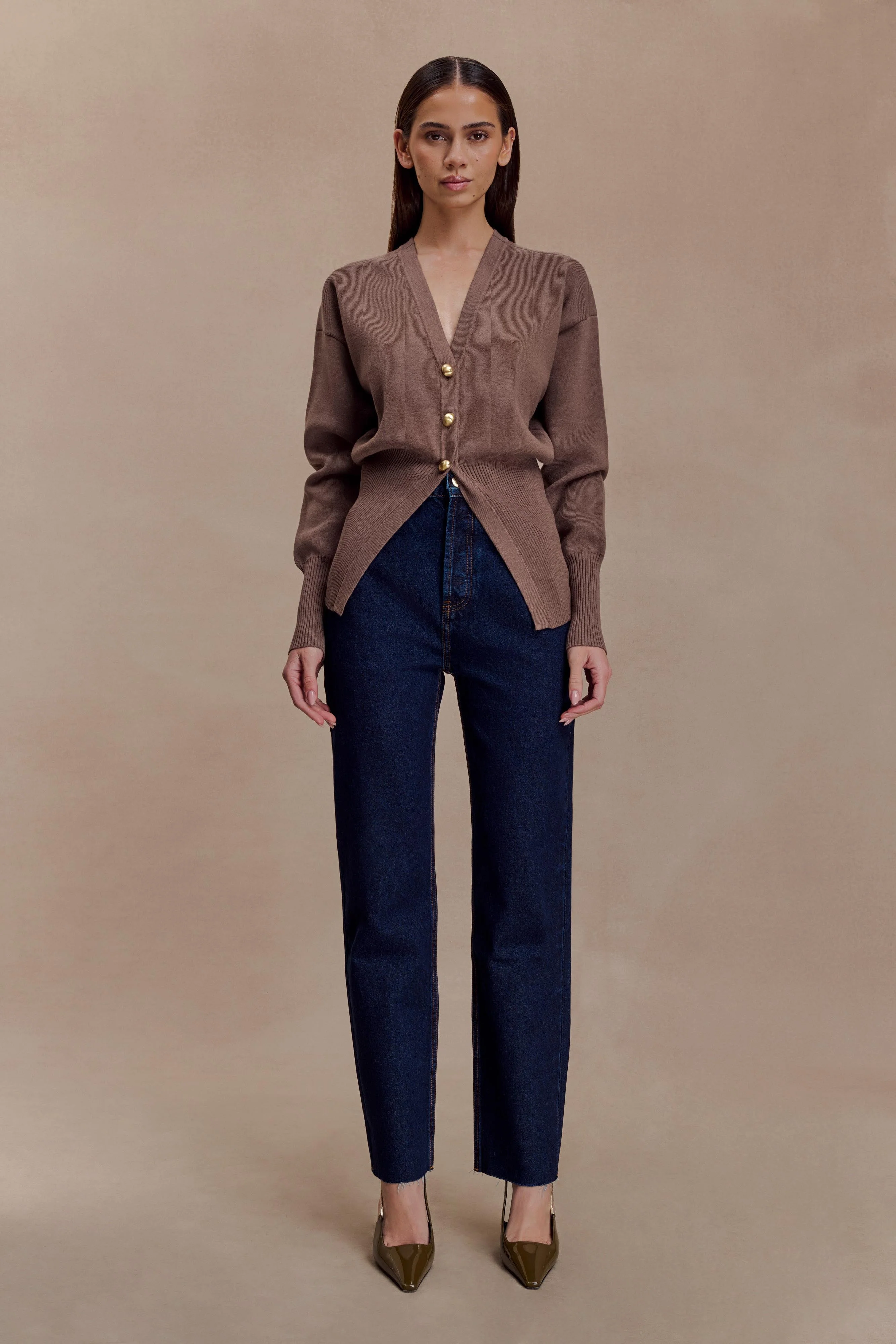 Amanda Statement Button Knit Cardigan - Cacao Brown - Image 3