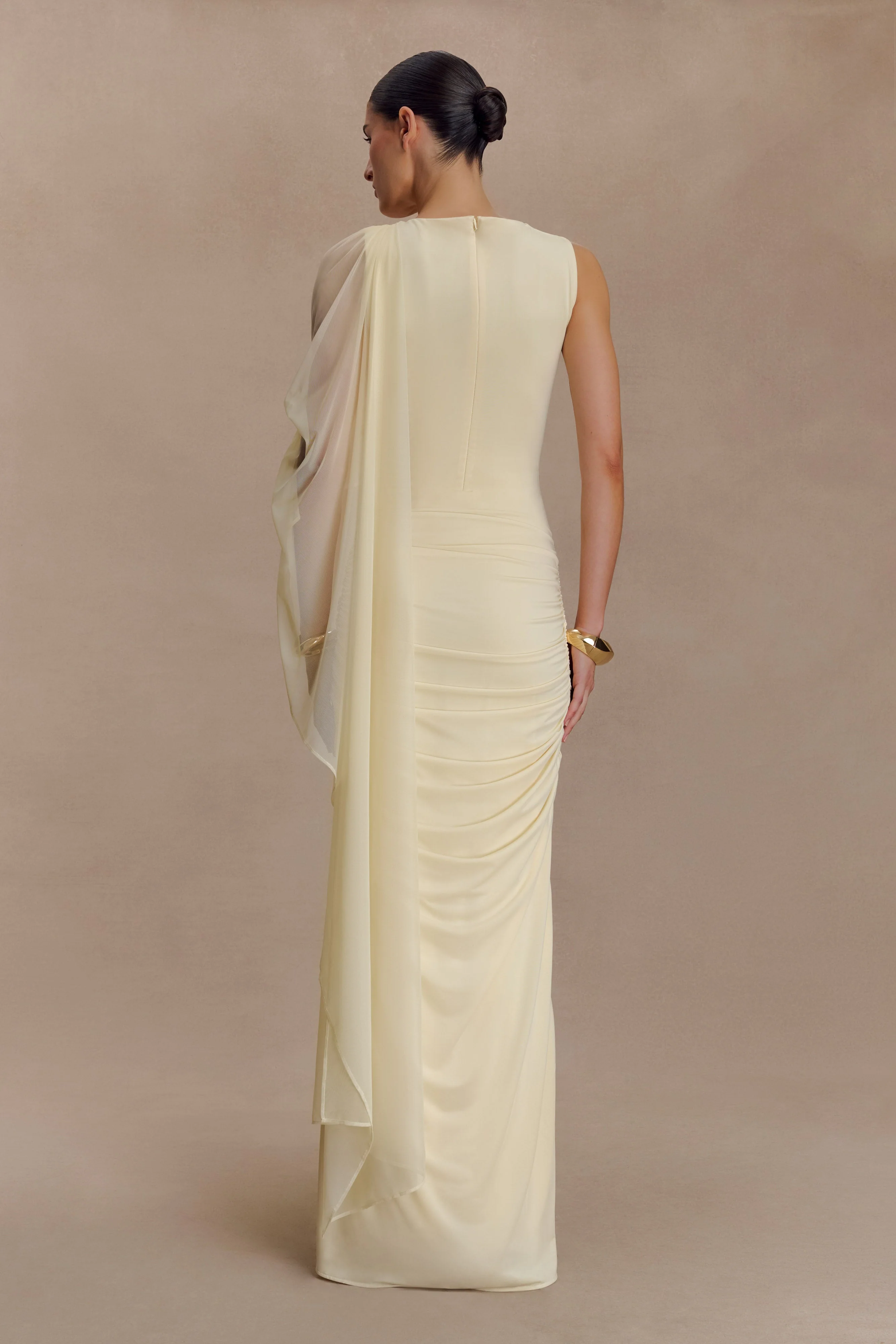 Amandine Ruched Slinky Maxi Dress - Lemon - Image 2