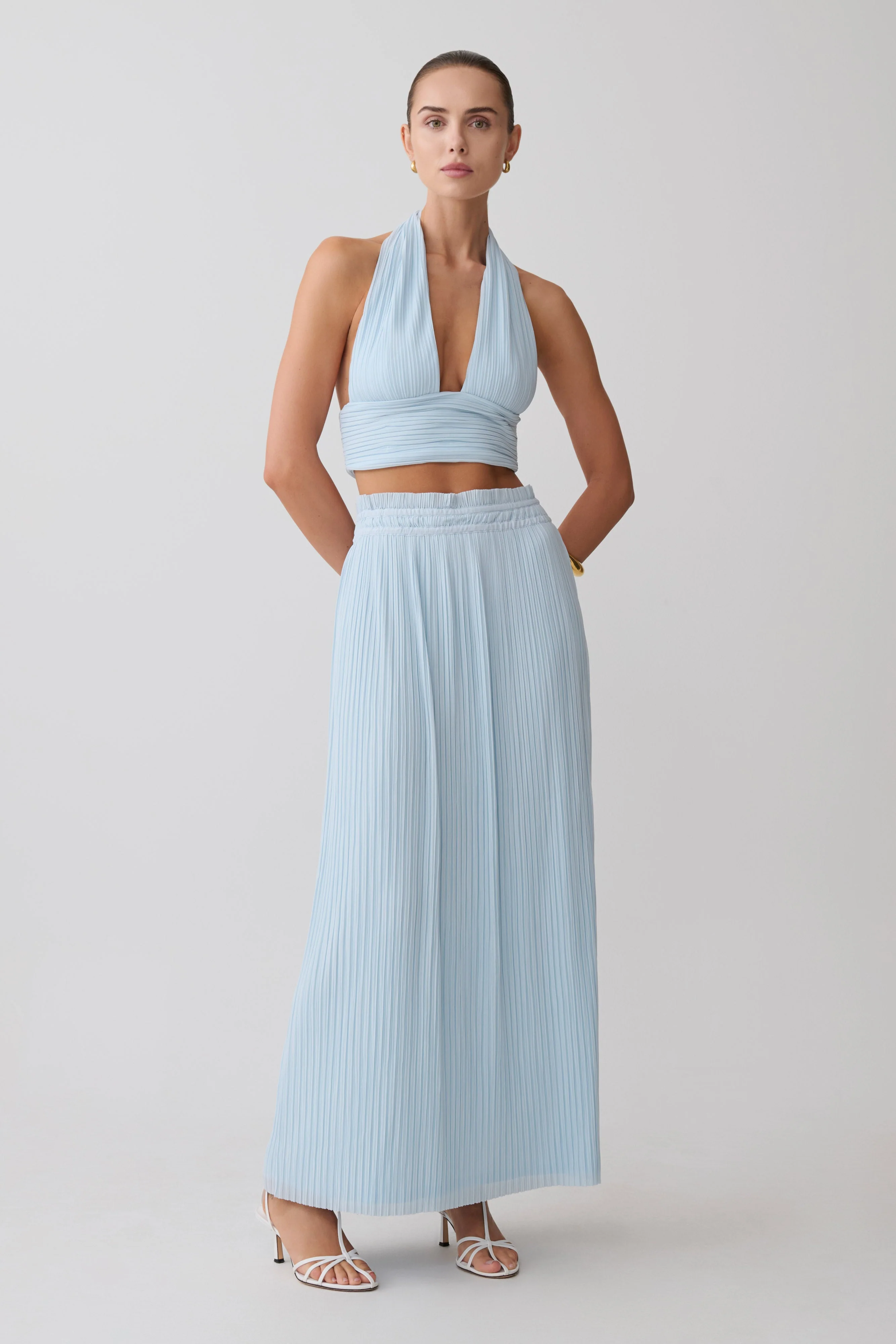 Amaris Gathered Plisse Maxi Skirt - Pale Blue