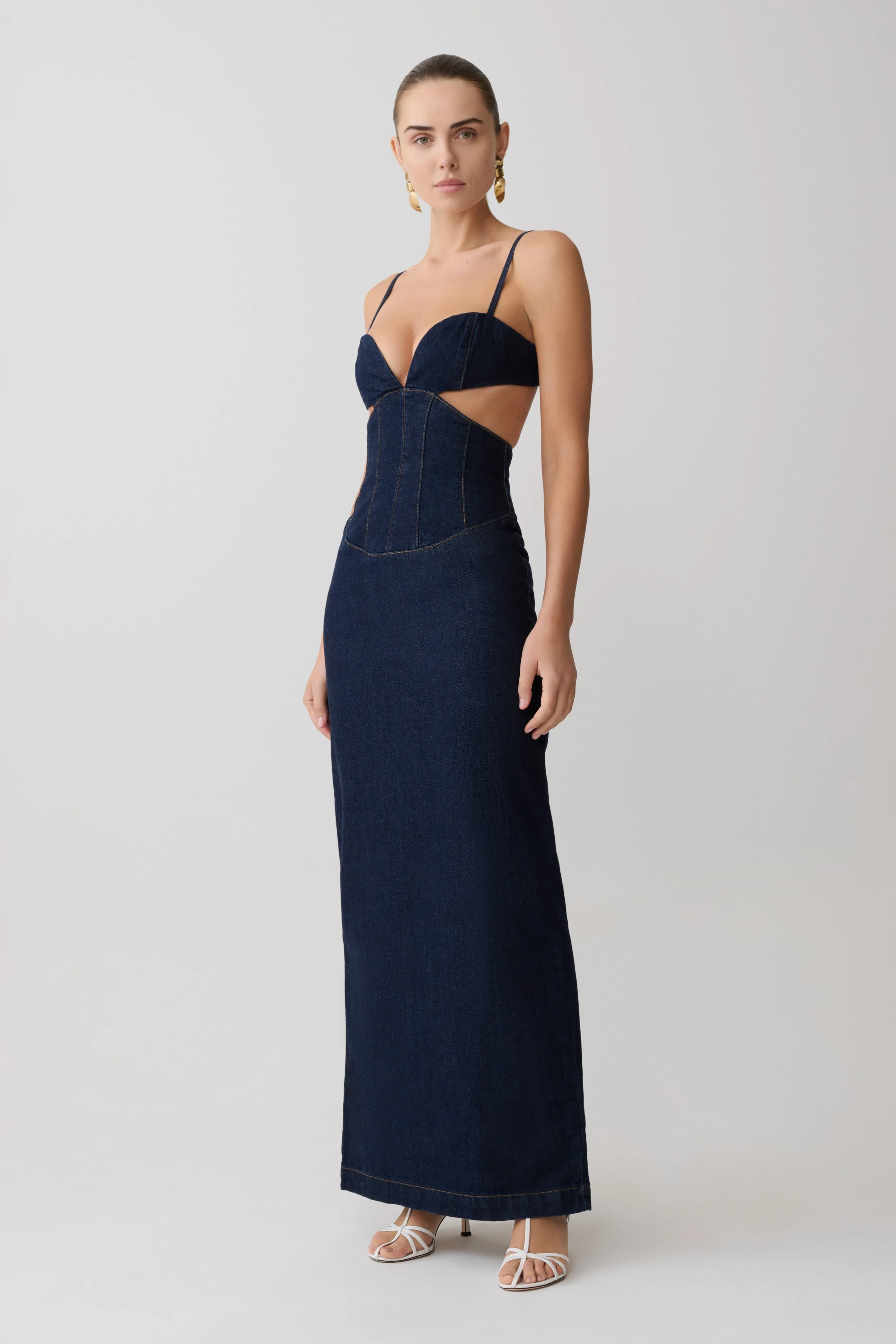 Amila Denim Cupped Maxi Dress - Indigo Blue - Image 3