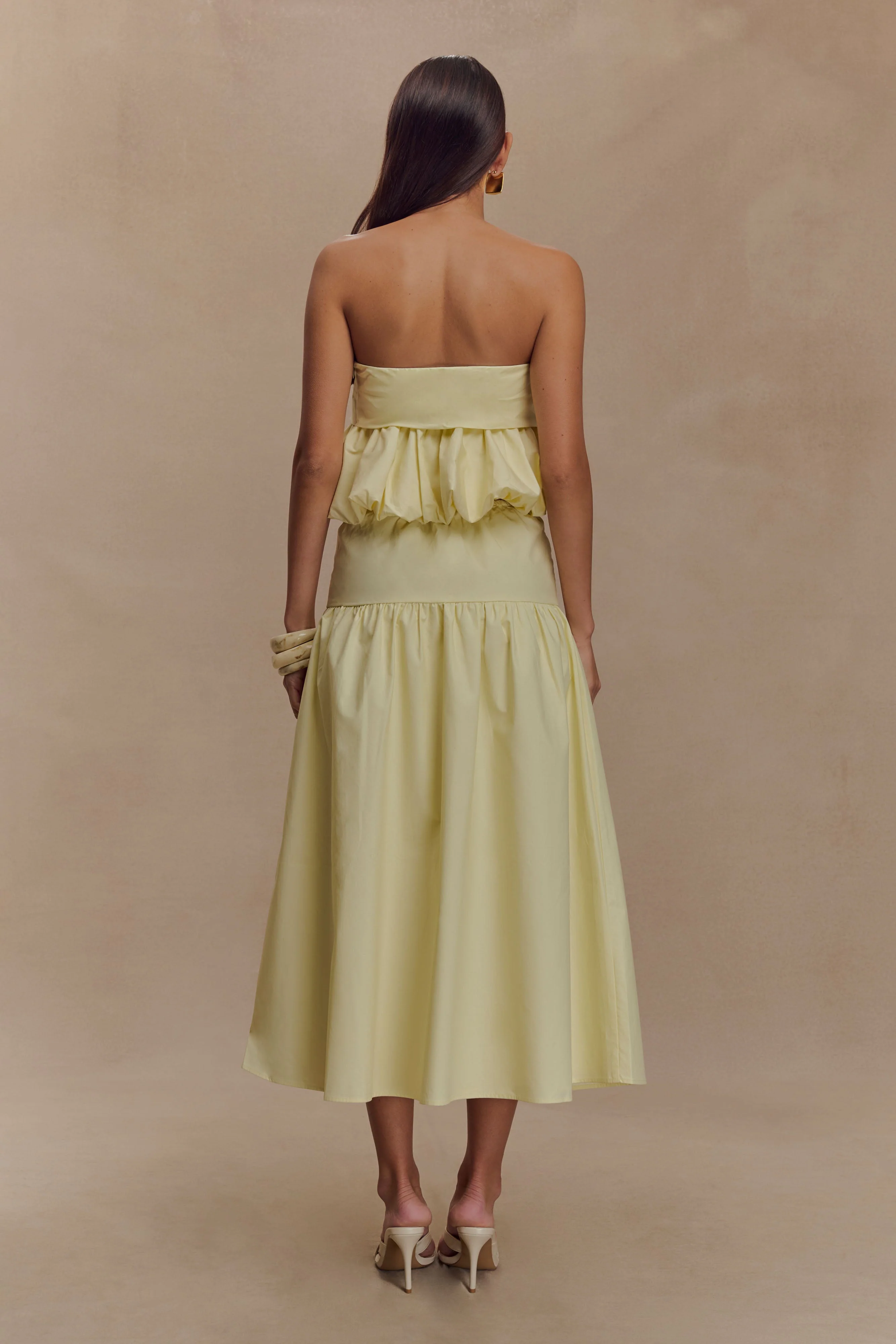 Amirah Strapless Bubble Crop Top - Lemon - Image 5