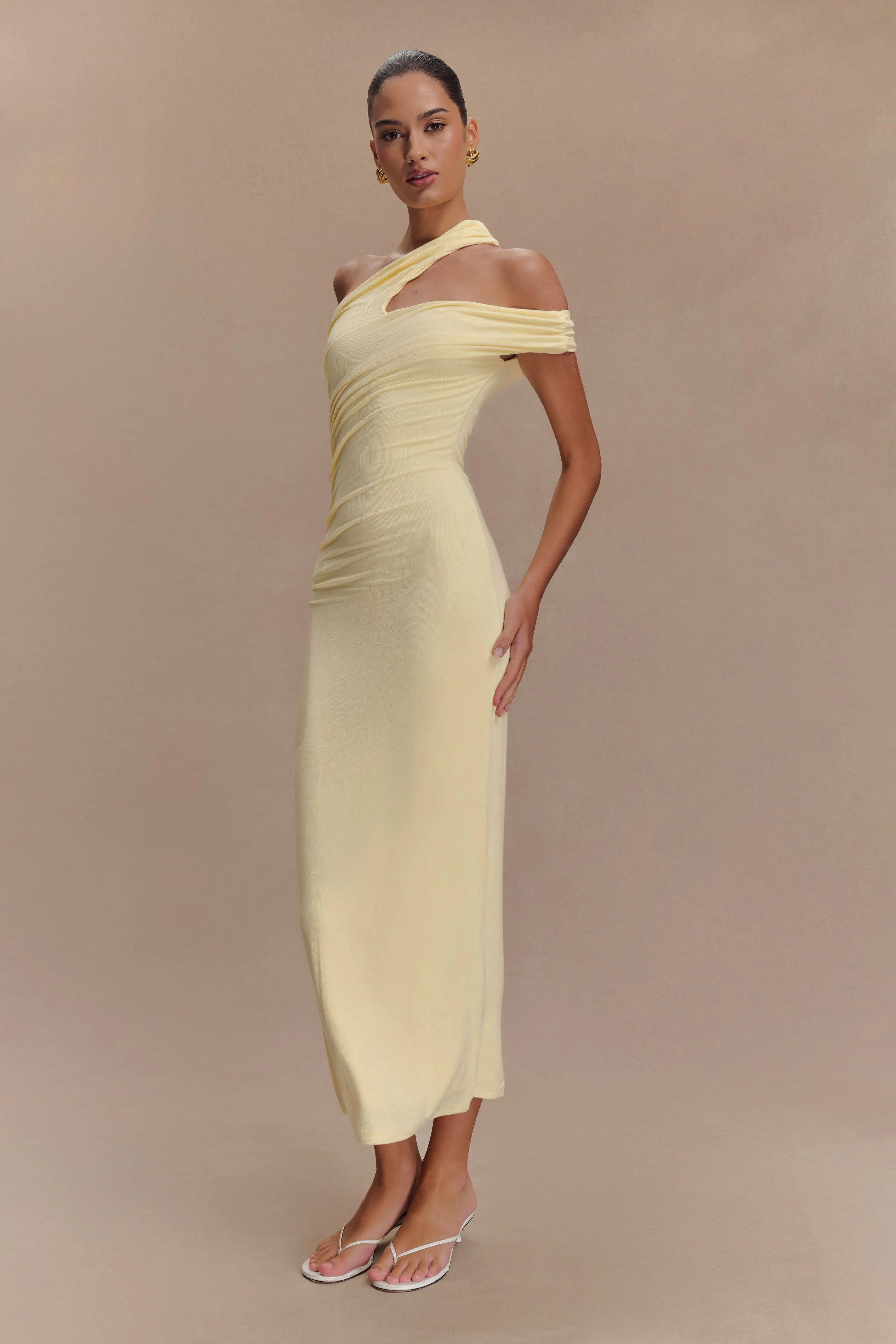 Anastasia One Shoulder Modal Midi Dress - Pale Lemon - Image 6