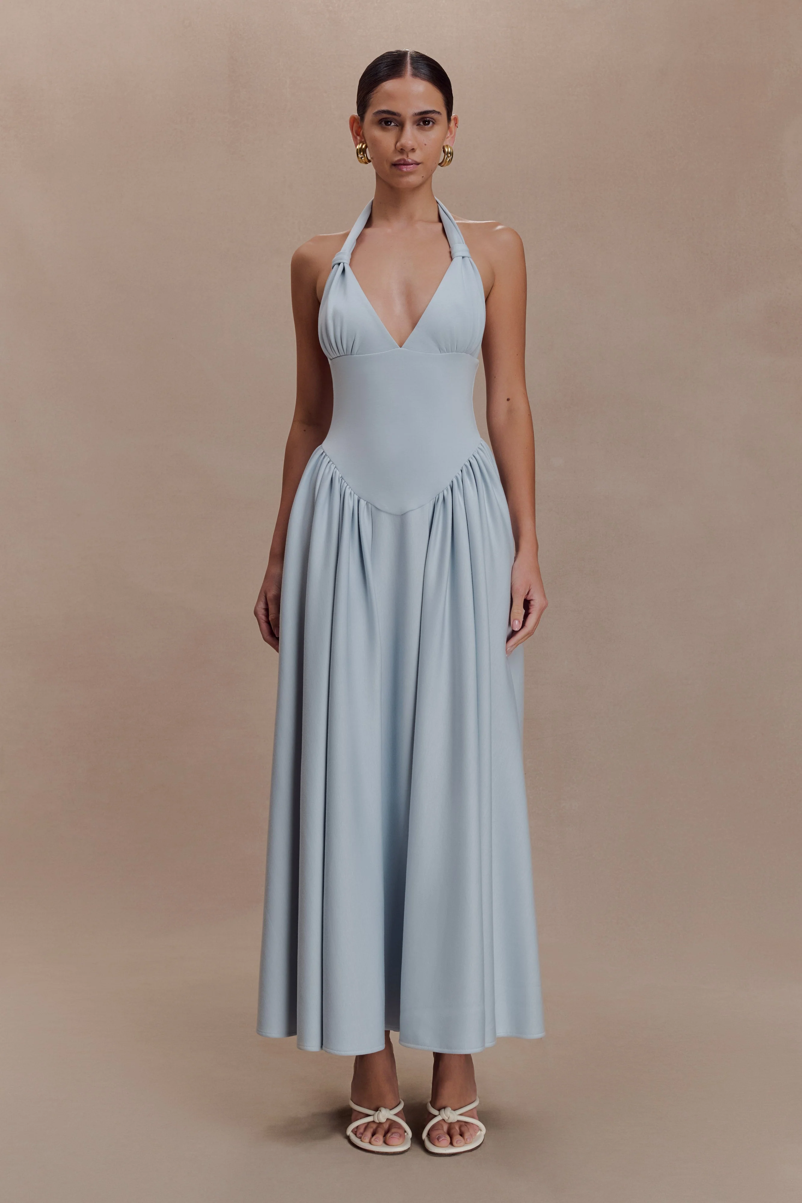 Angelina Scuba Halter Midi Dress - Pale Blue - Image 2