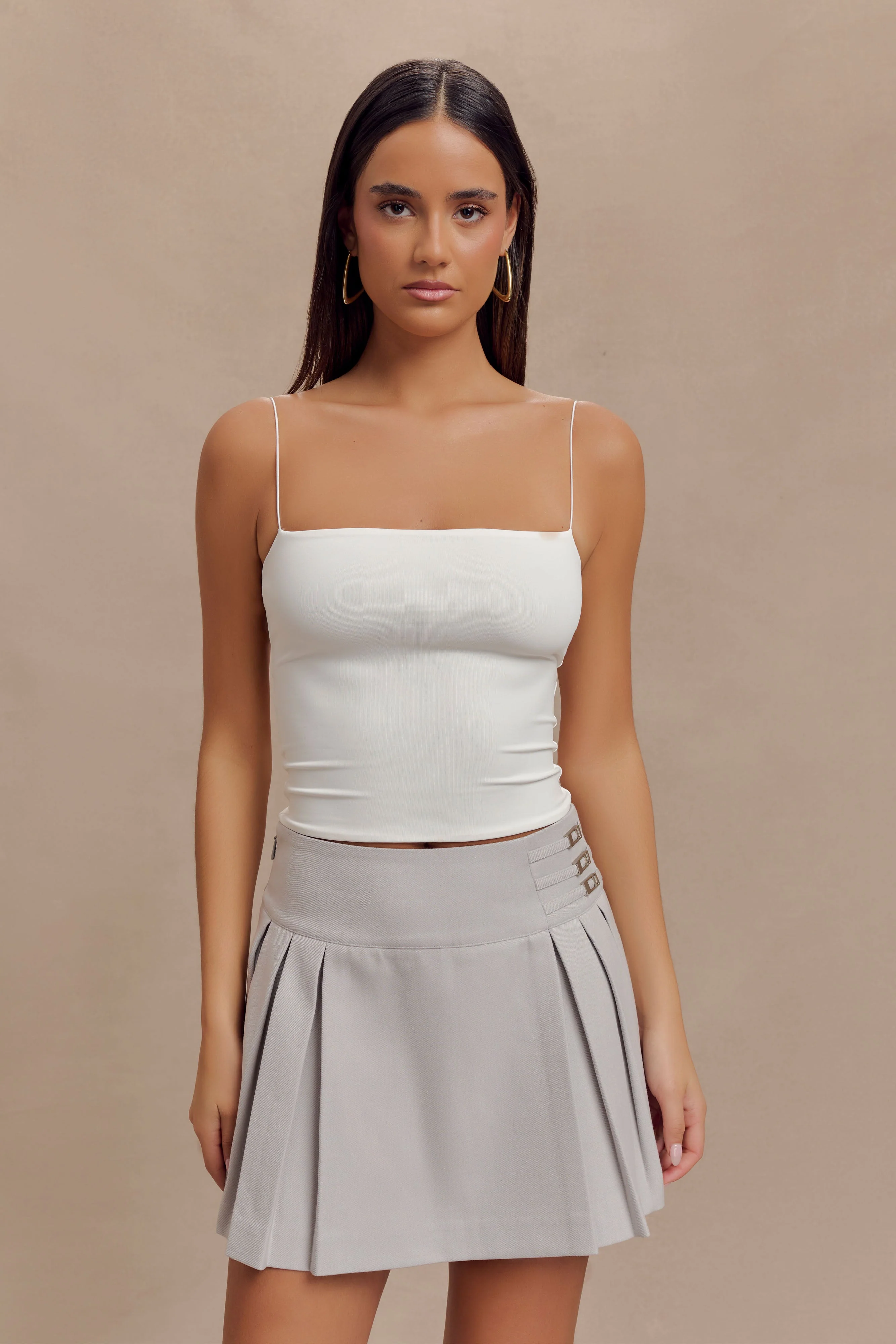 Angie Pleated Buckle Mini Skirt - Grey - Image 3