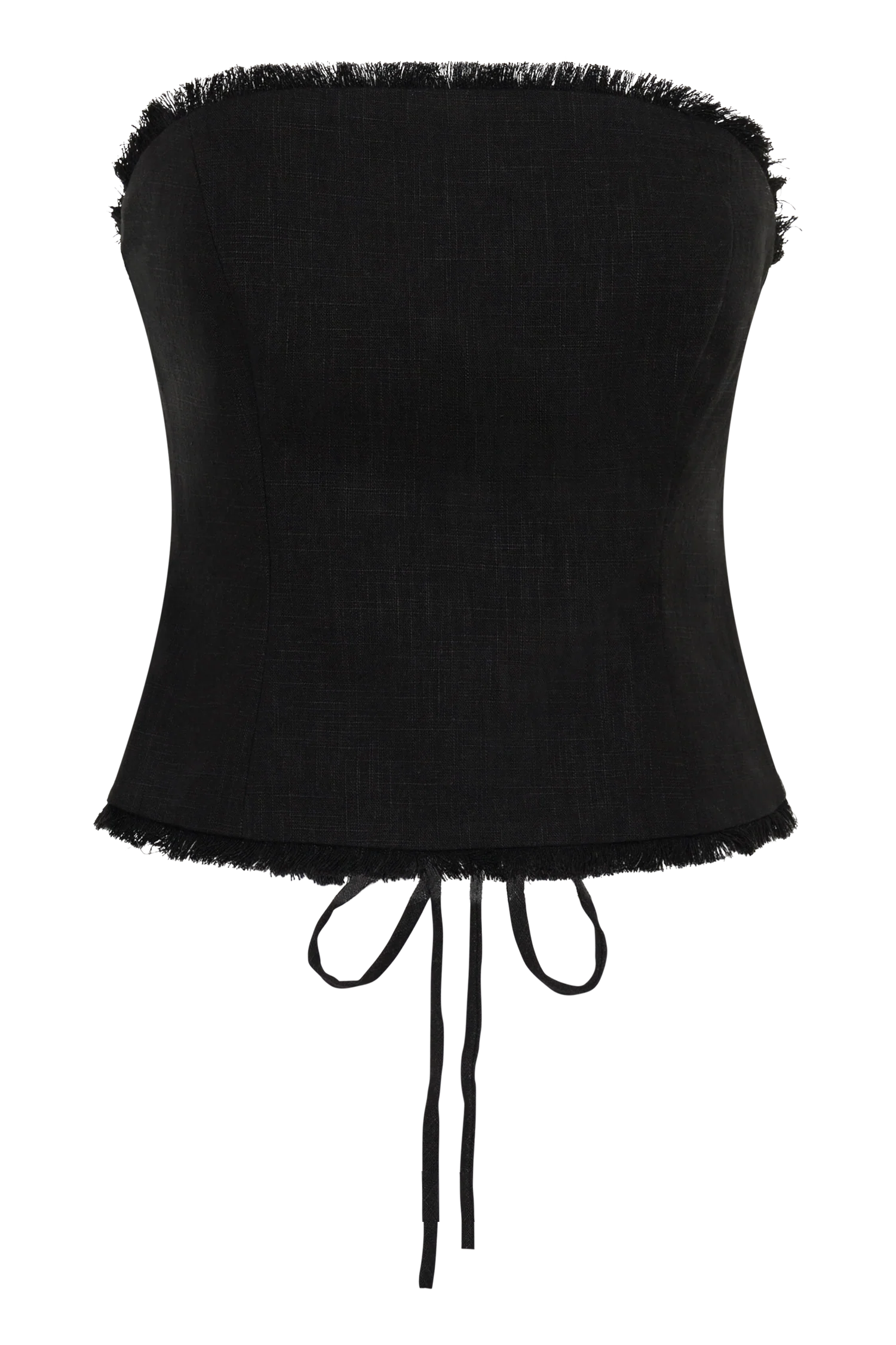 Annie Strapless Tie Back Linen Top - Black - Image 9