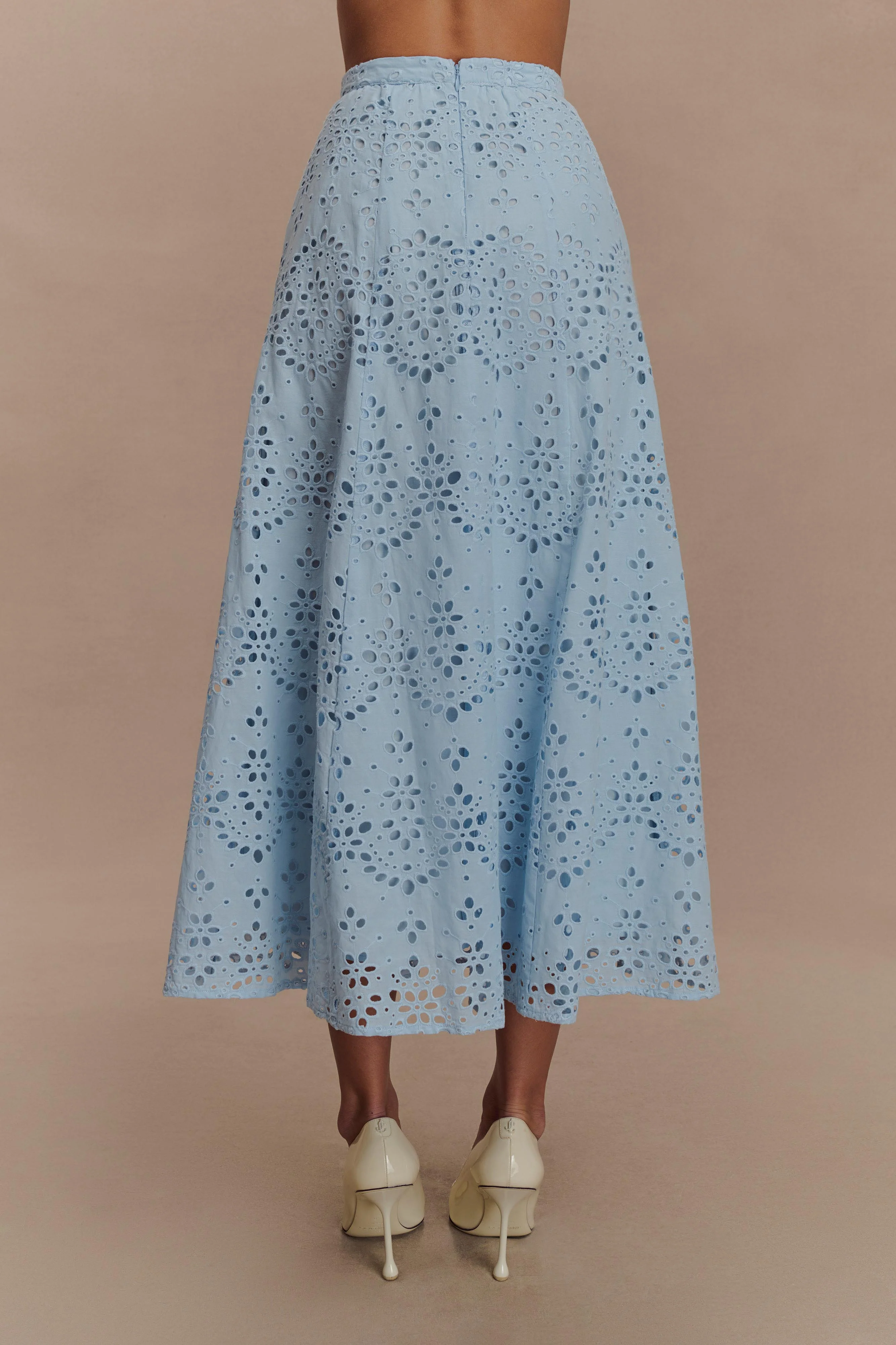 Arla Broderie Midi Skirt - Pale Cornflower Blue - Image 2