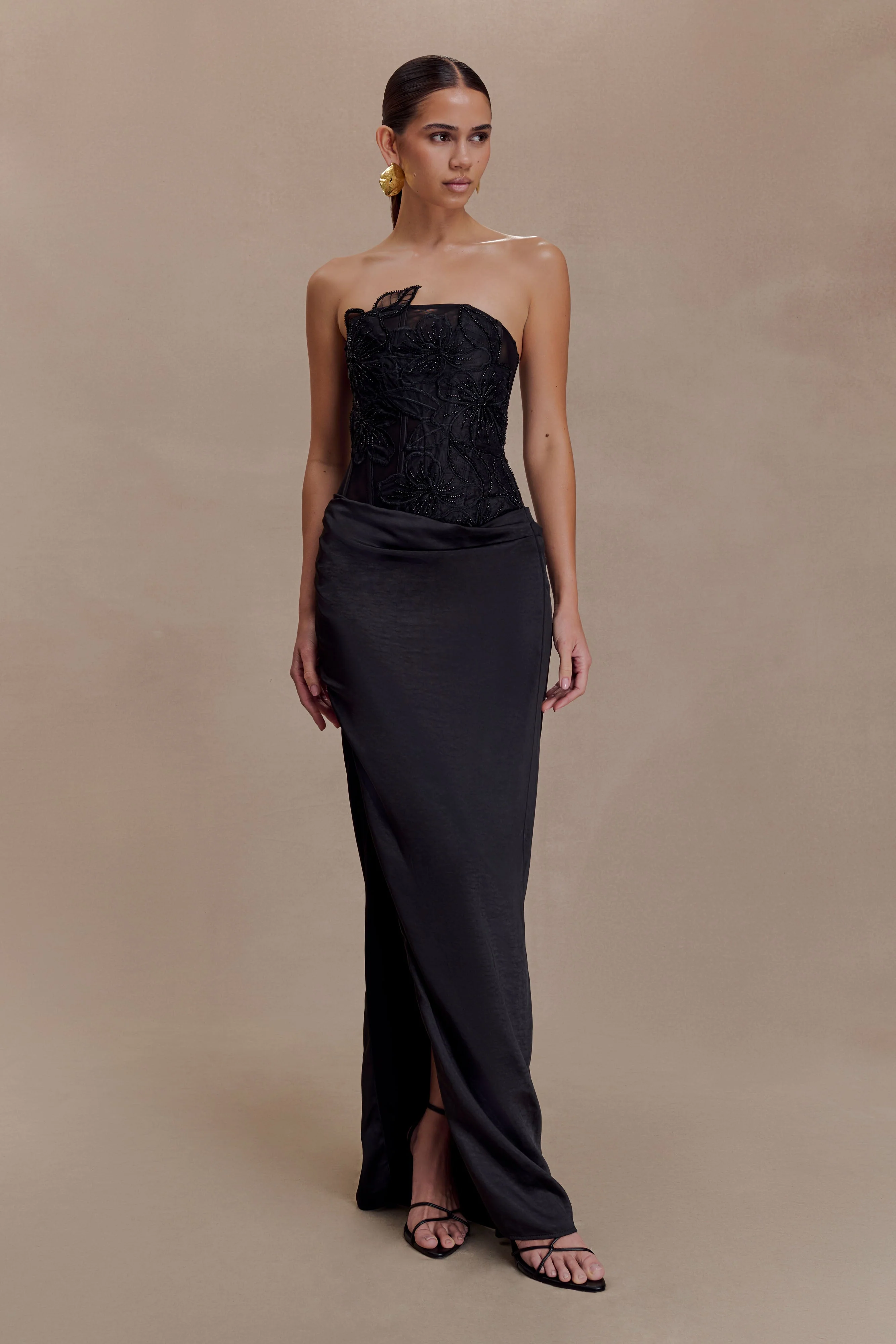 Asha Floral Mesh And Satin Maxi Dress - Black - Image 2