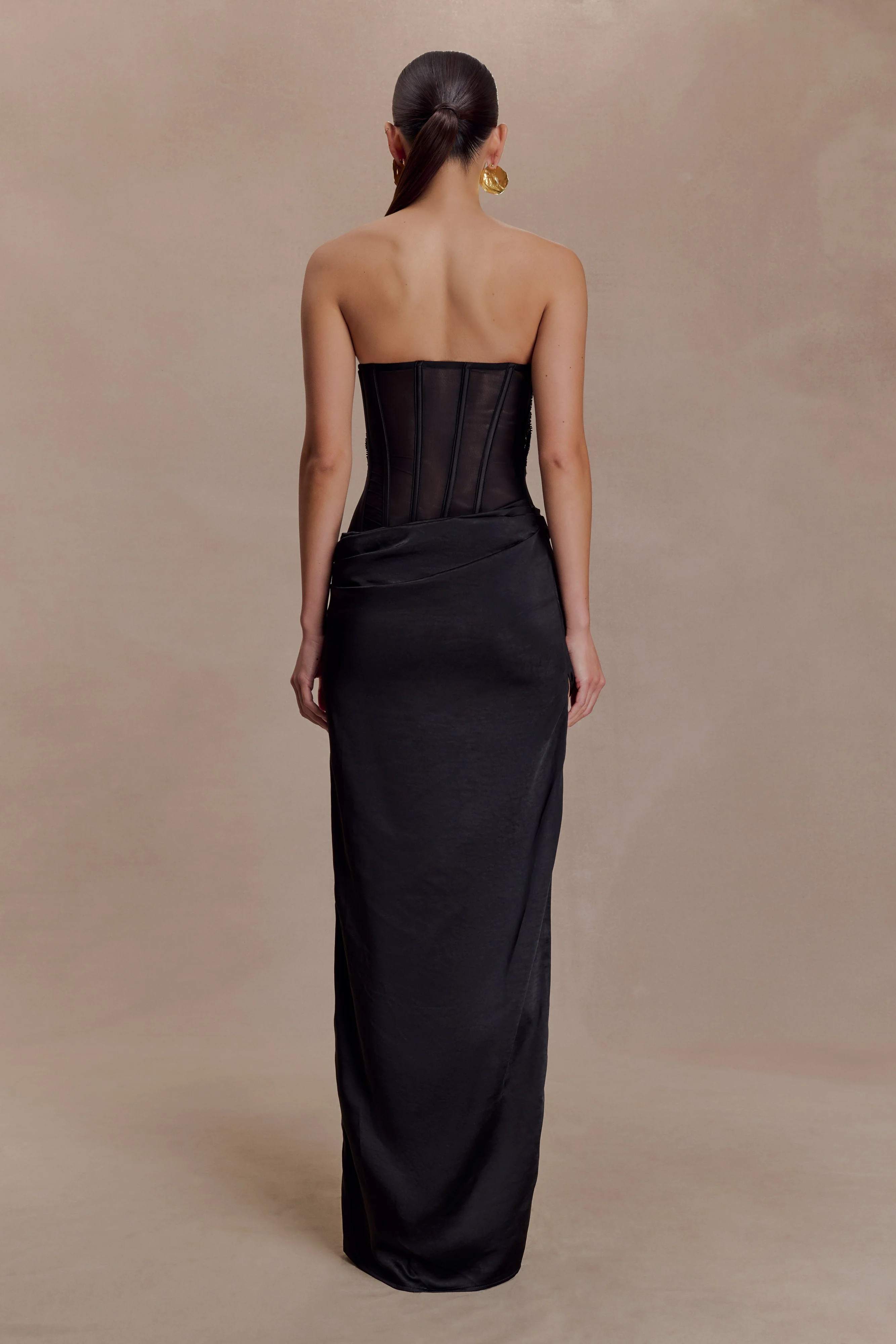 Asha Floral Mesh And Satin Maxi Dress - Black - Image 4