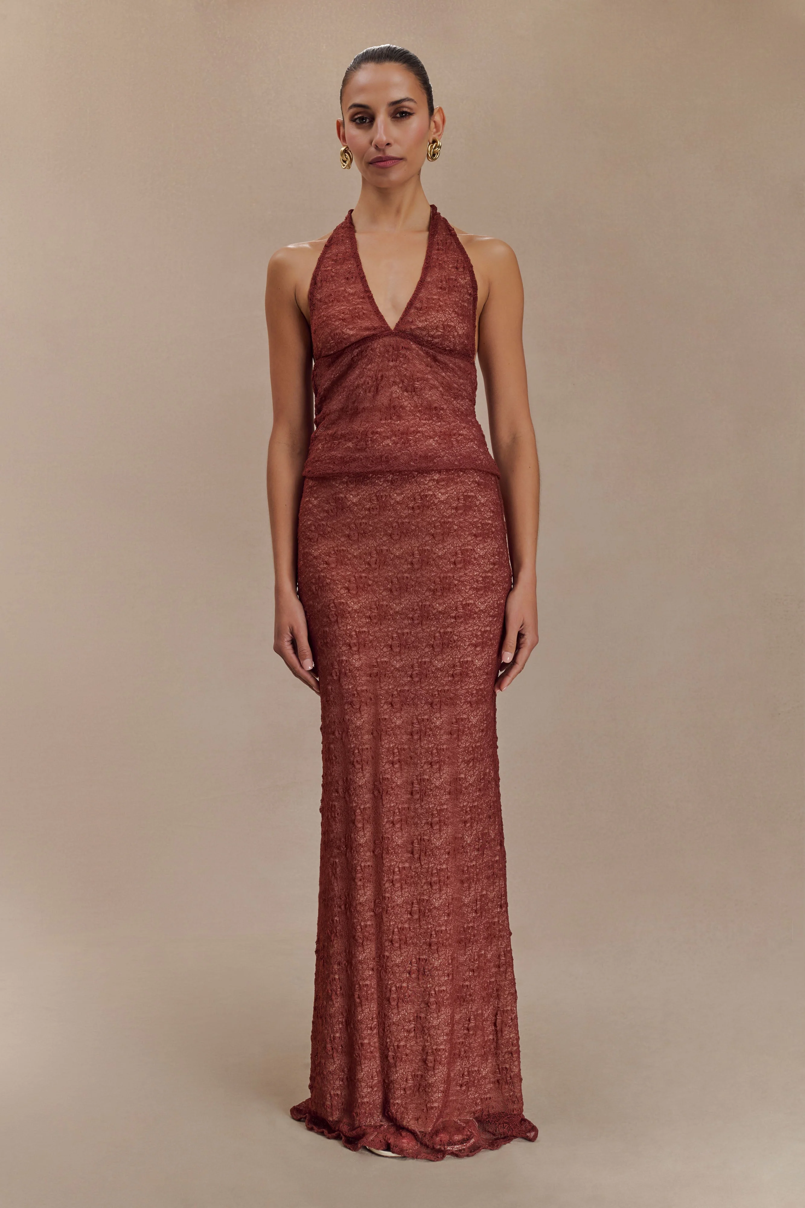 Asher Sheer Lace Halter Top - Chilli - Image 5