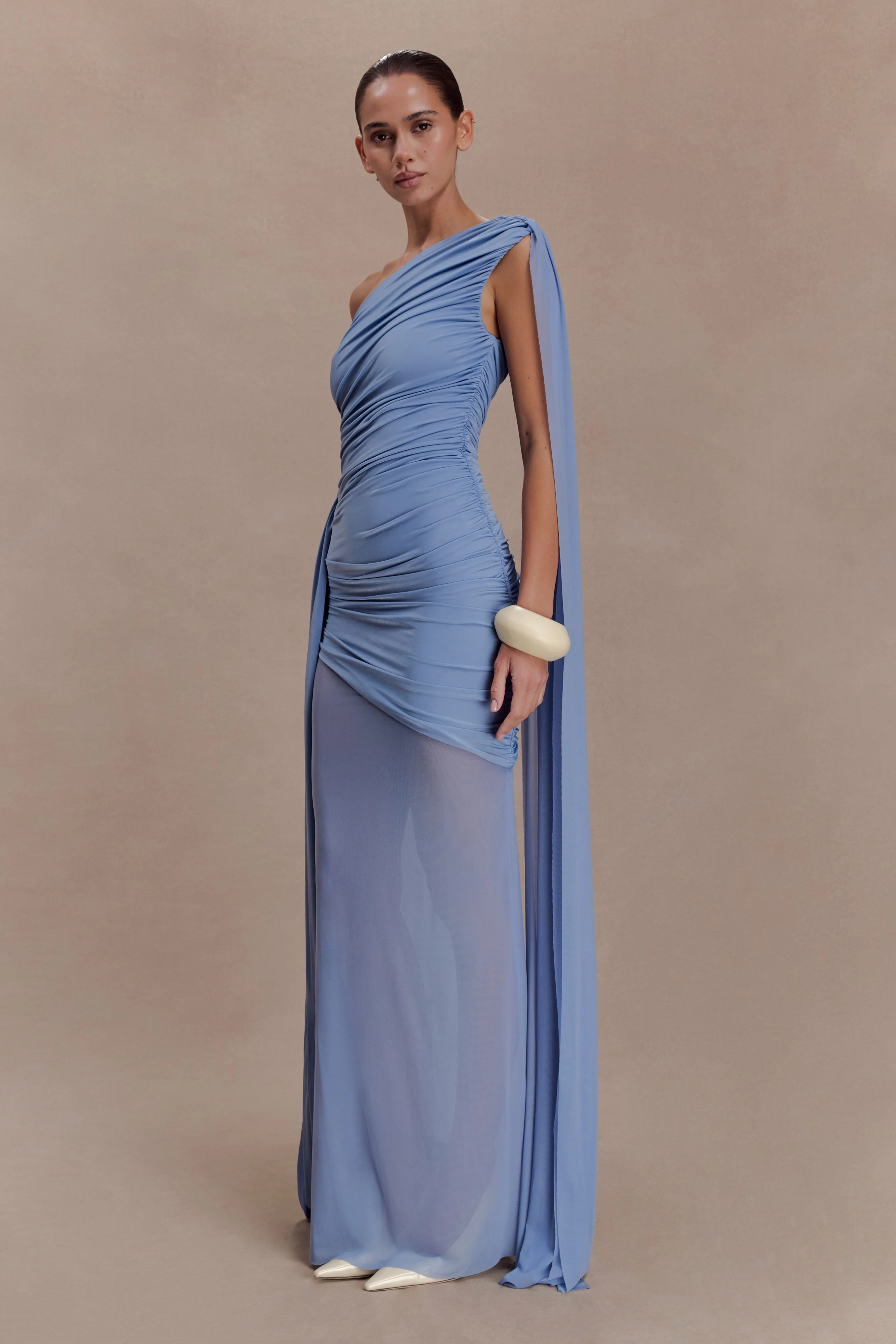 Asher Slinky One Shoulder Maxi Dress - Cornflower Blue - Image 4