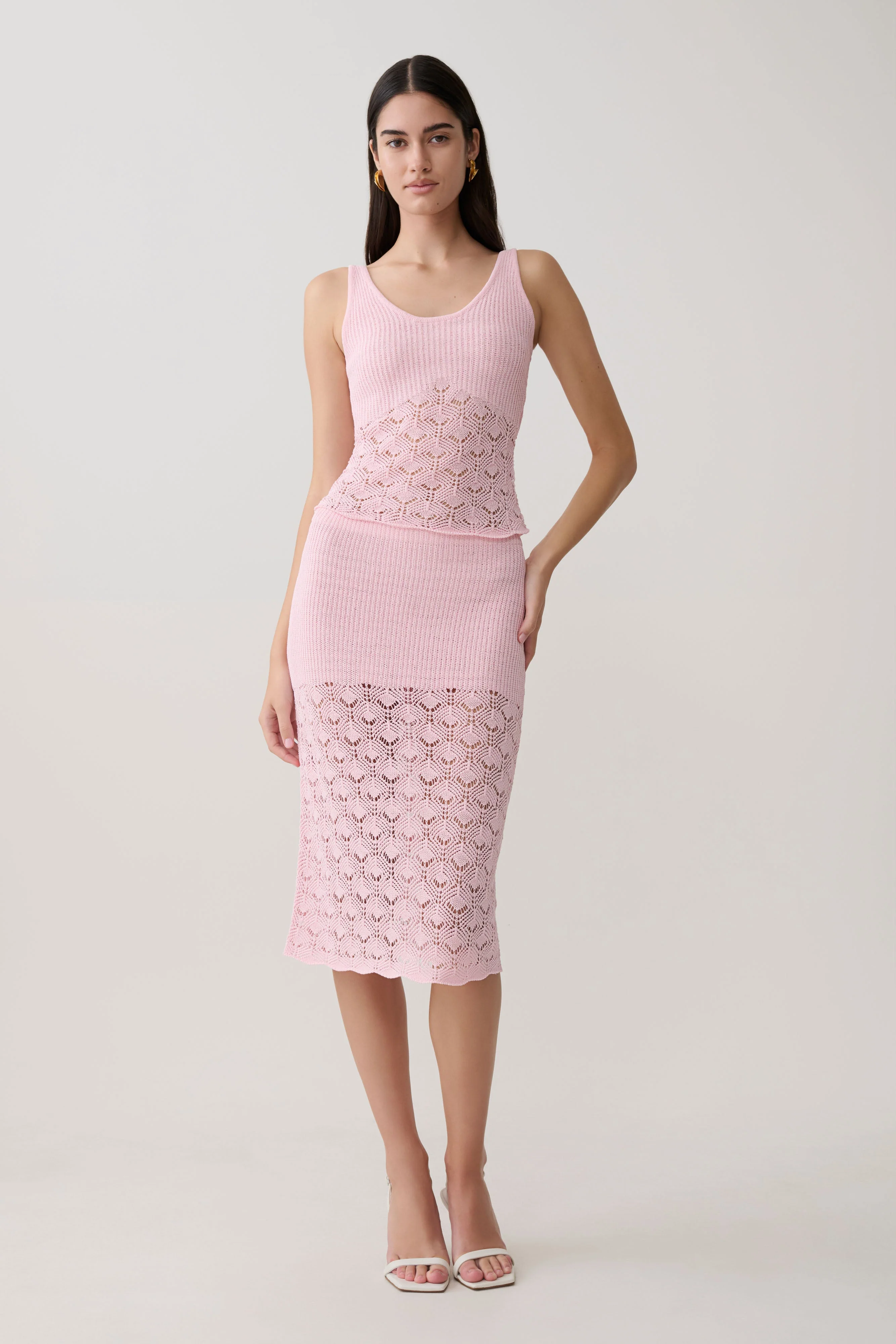 Atlantis Crochet Knit Midi Skirt - Baby Pink