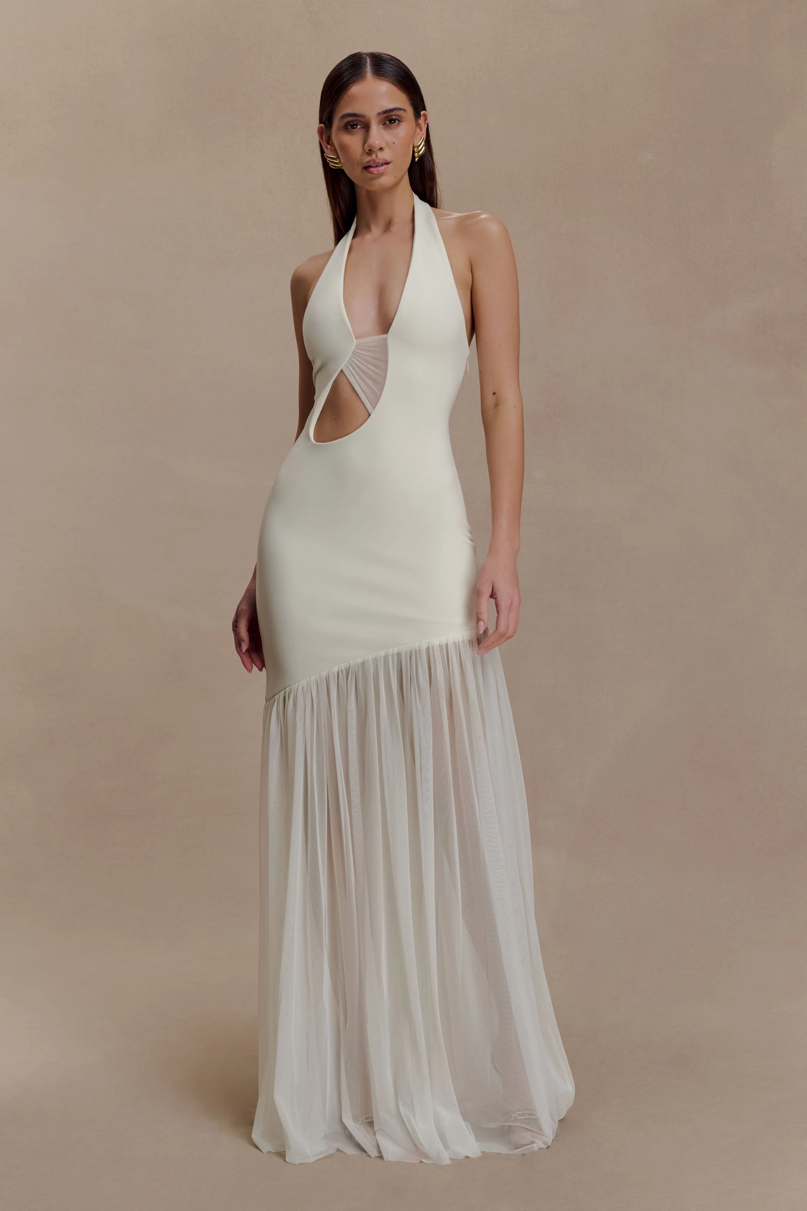 Aubree Crepe And Mesh Maxi Dress - Ivory - Image 5