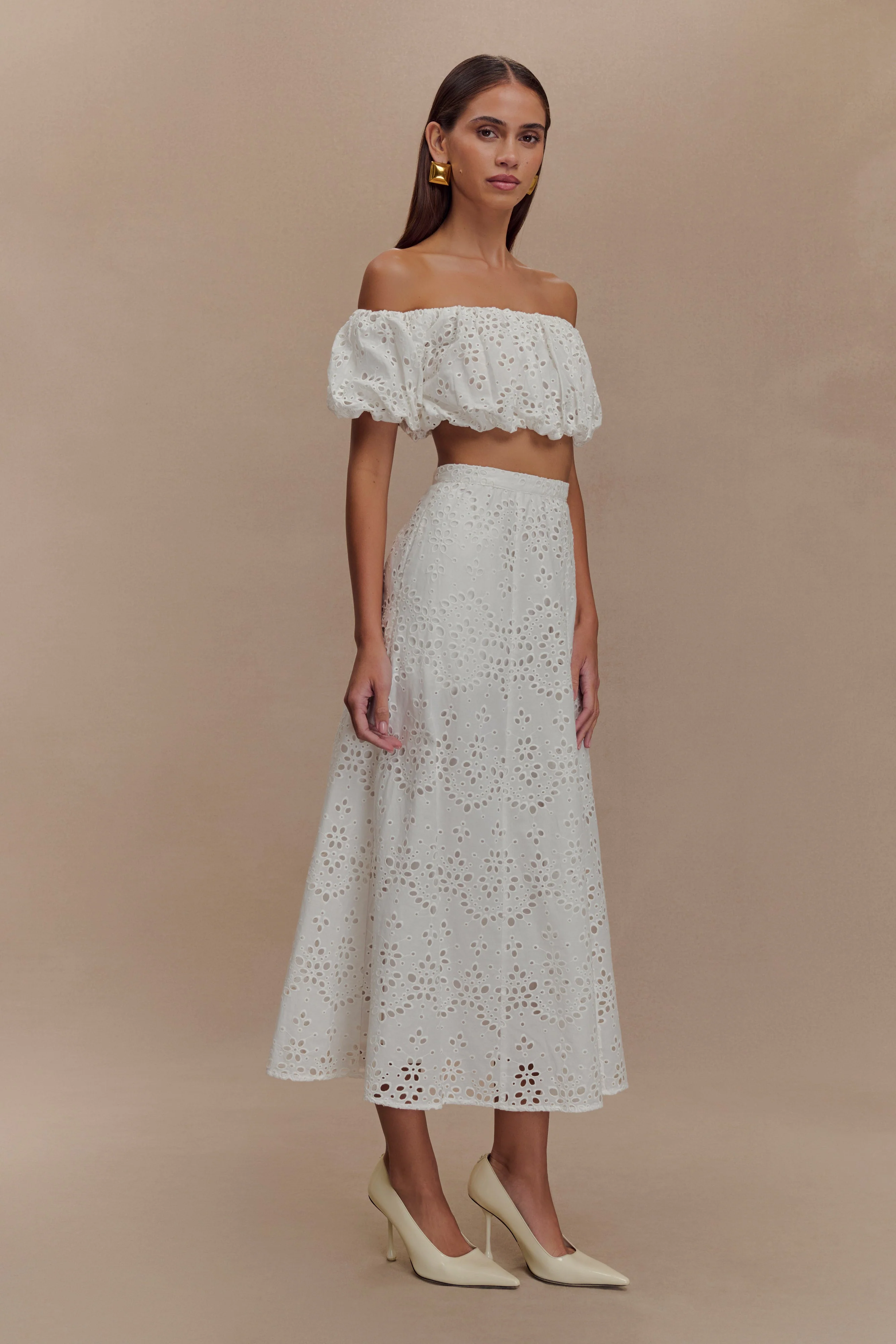 Autumn Off Shoulder Broderie Top - White - Image 7