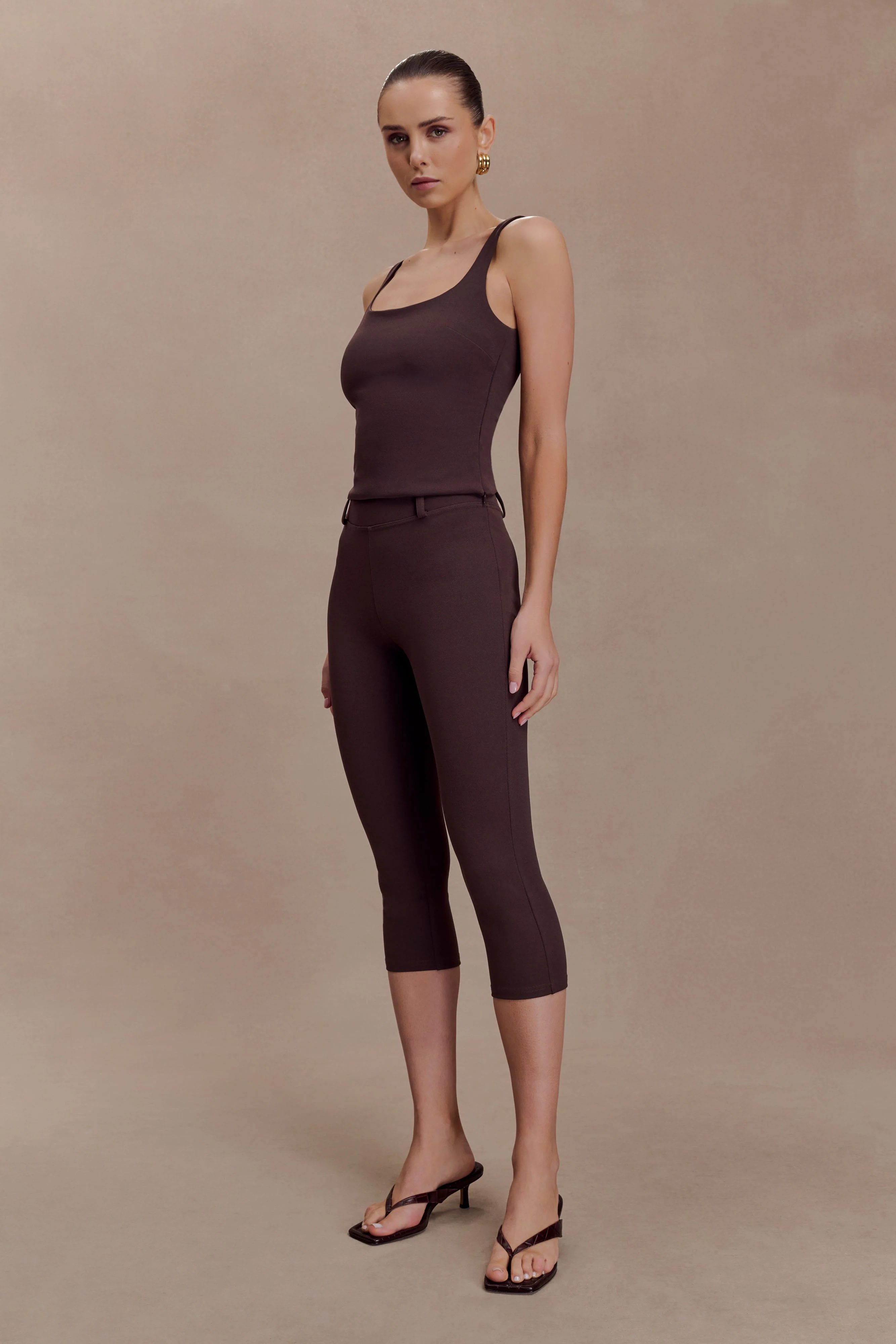 Blanca Stretch Crepe Capri Pants - Chocolate - Image 2