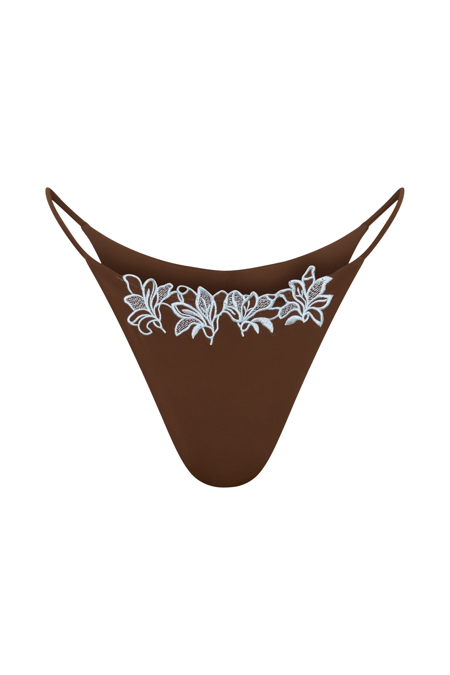 Bloom Embroidered Bikini Bottom - Chocolate With Pale Blue Embroidery - Image 11