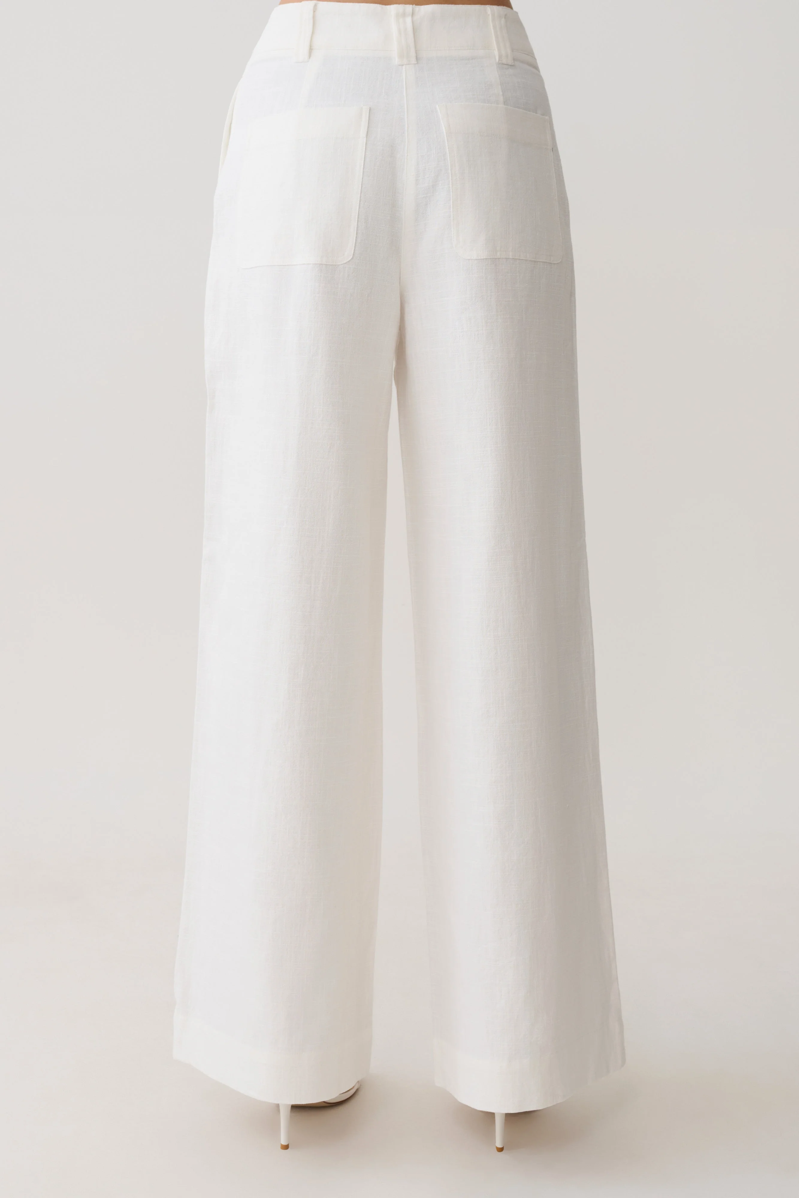 Brielle Straight Leg Linen Pant - White - Image 2