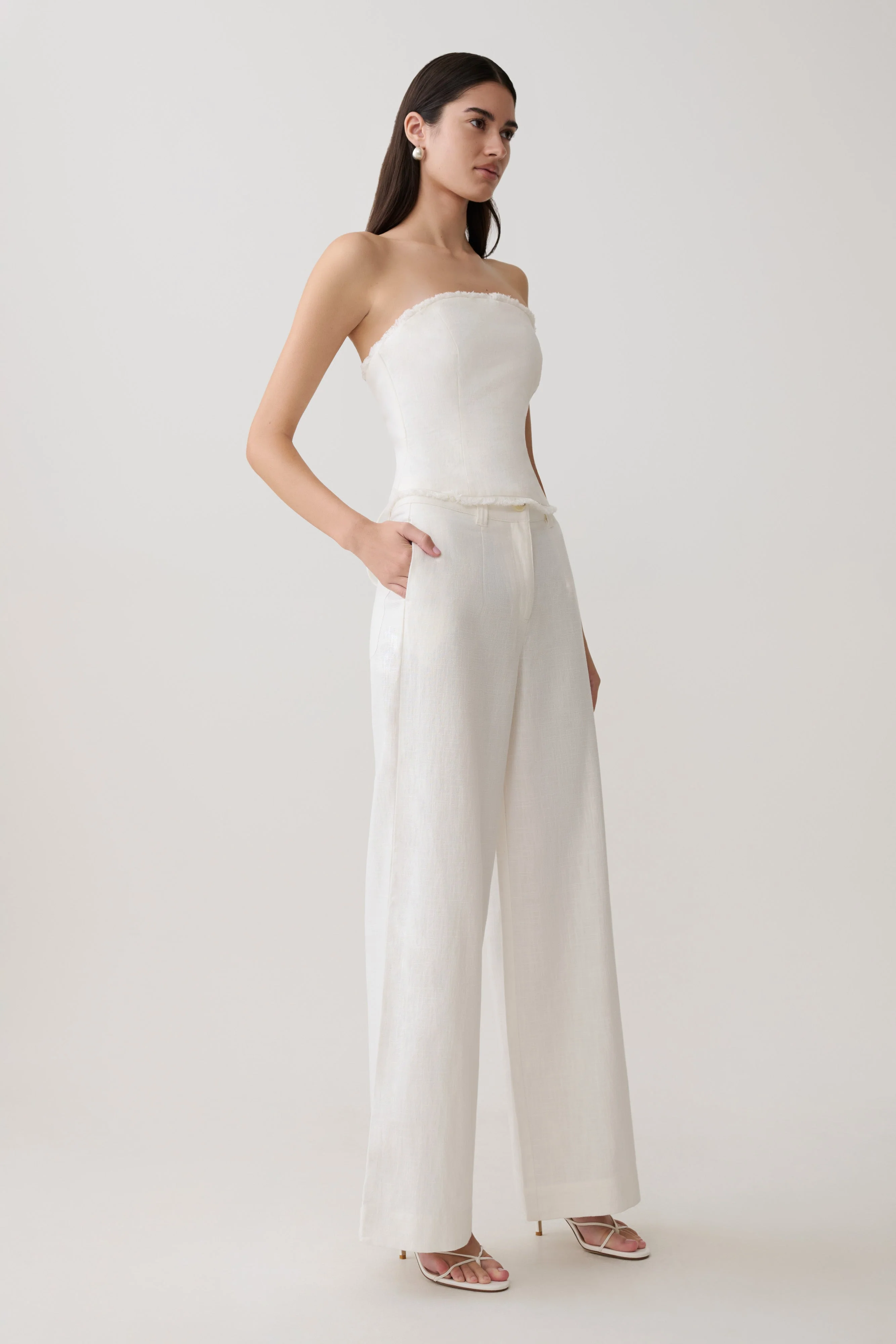 Brielle Straight Leg Linen Pant - White - Image 4