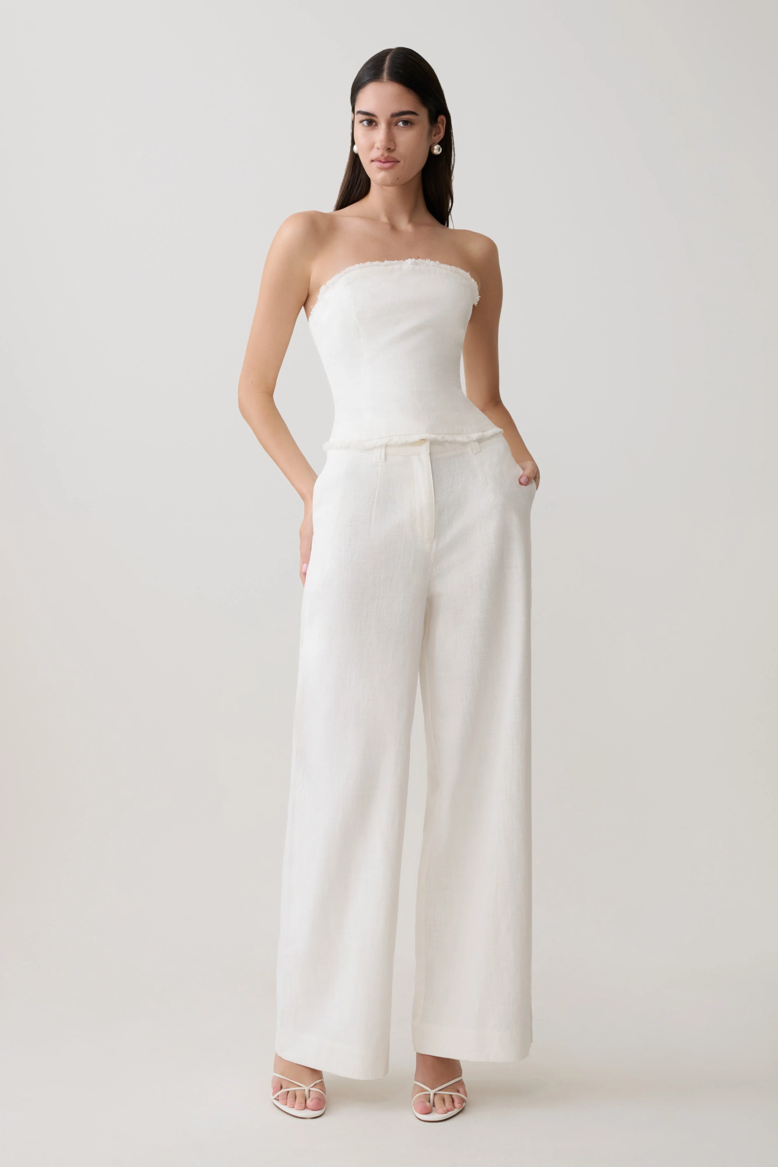 Brielle Straight Leg Linen Pant - White - Image 5