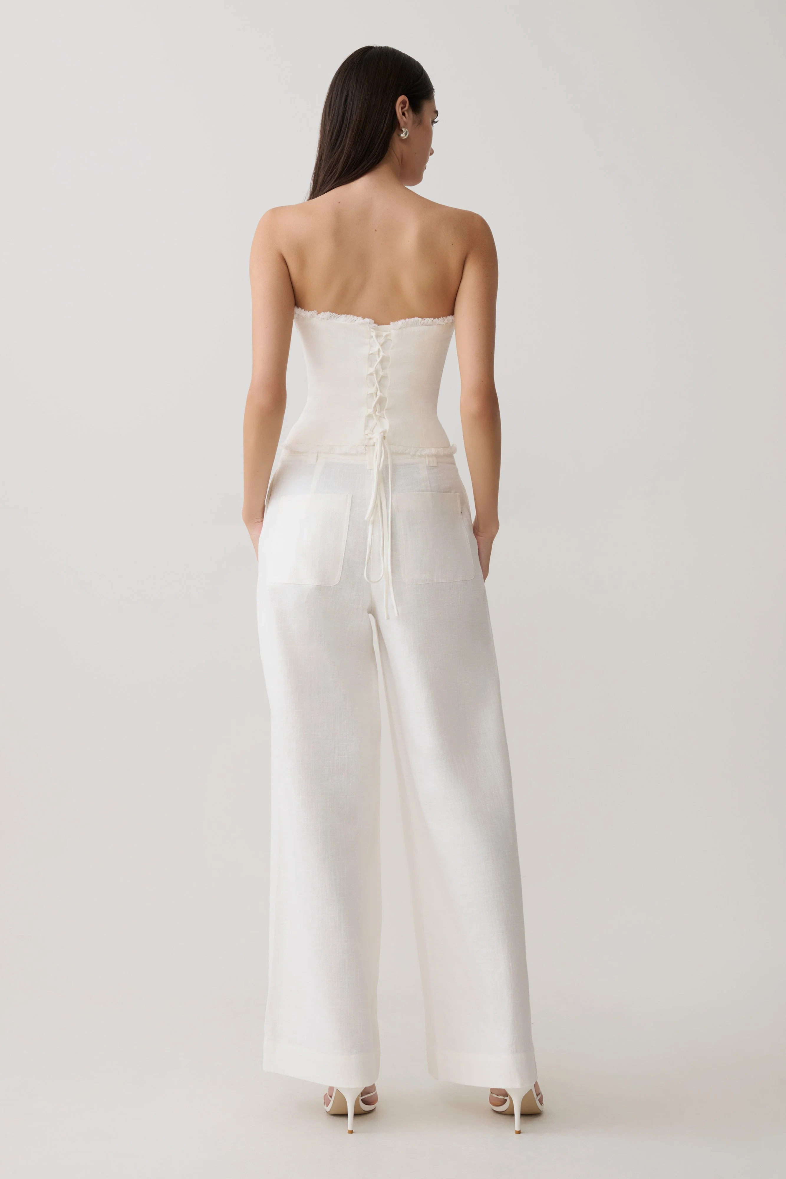 Brielle Straight Leg Linen Pant - White - Image 6