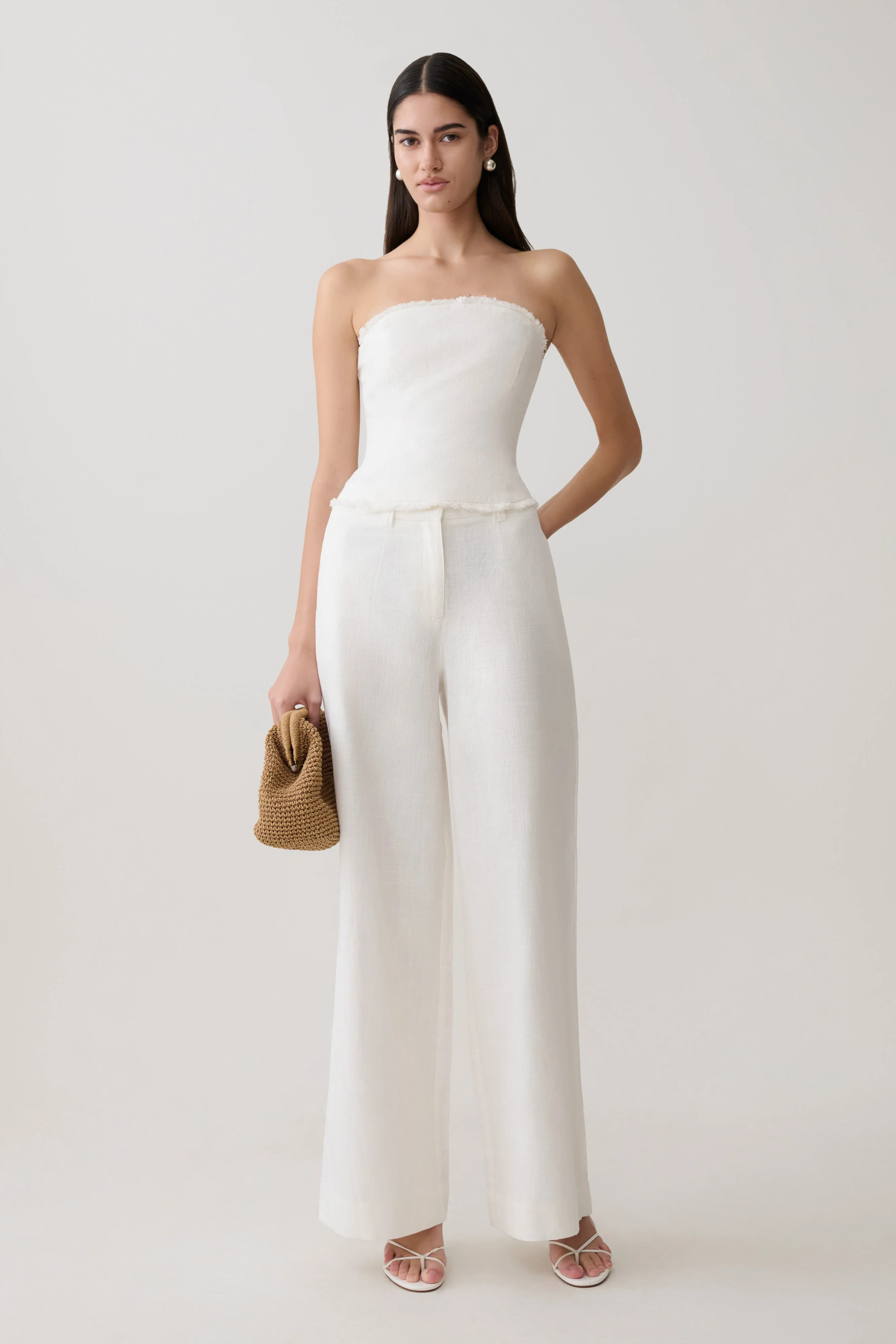 Brielle Straight Leg Linen Pant - White - Image 7