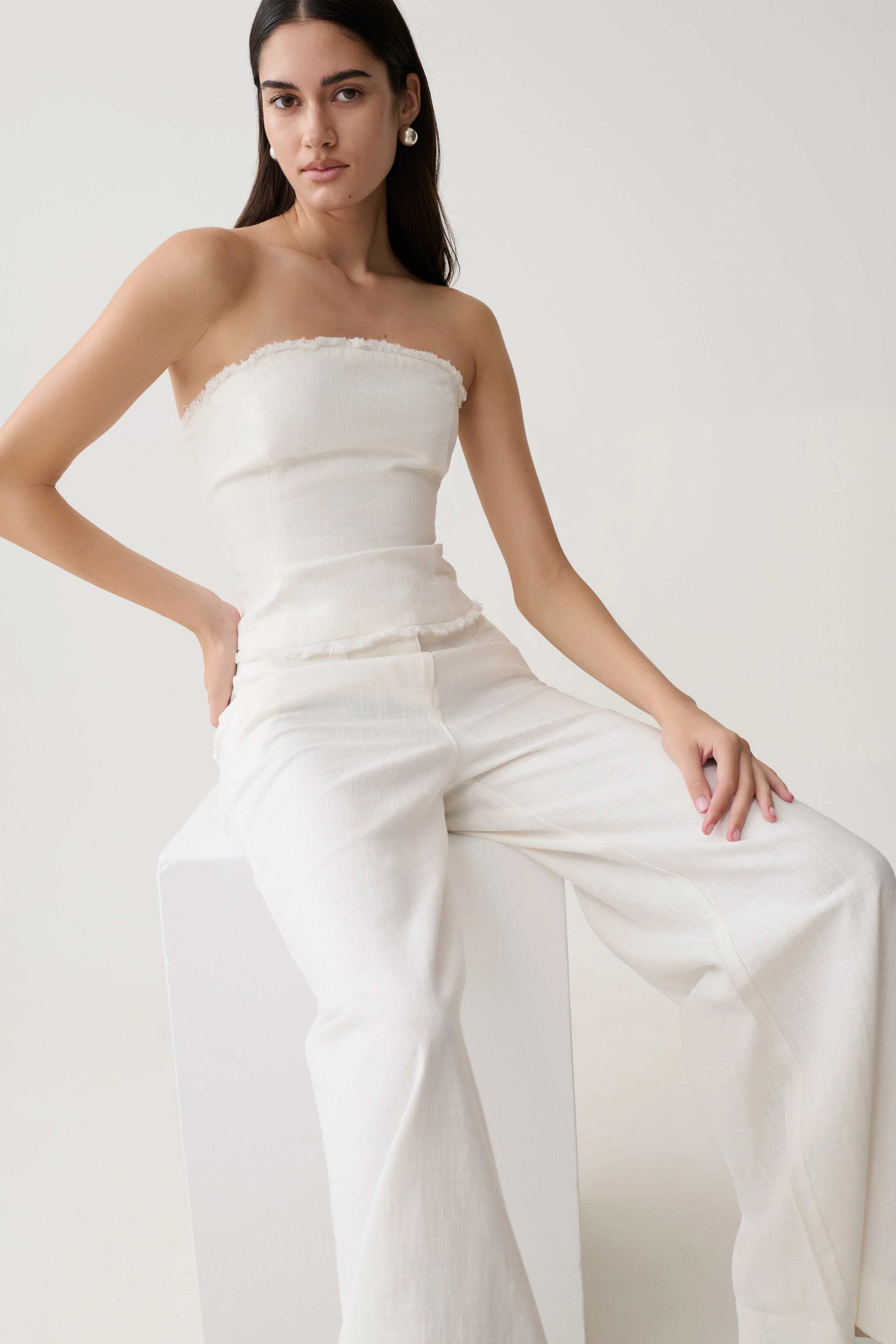 Brielle Straight Leg Linen Pant - White - Image 8