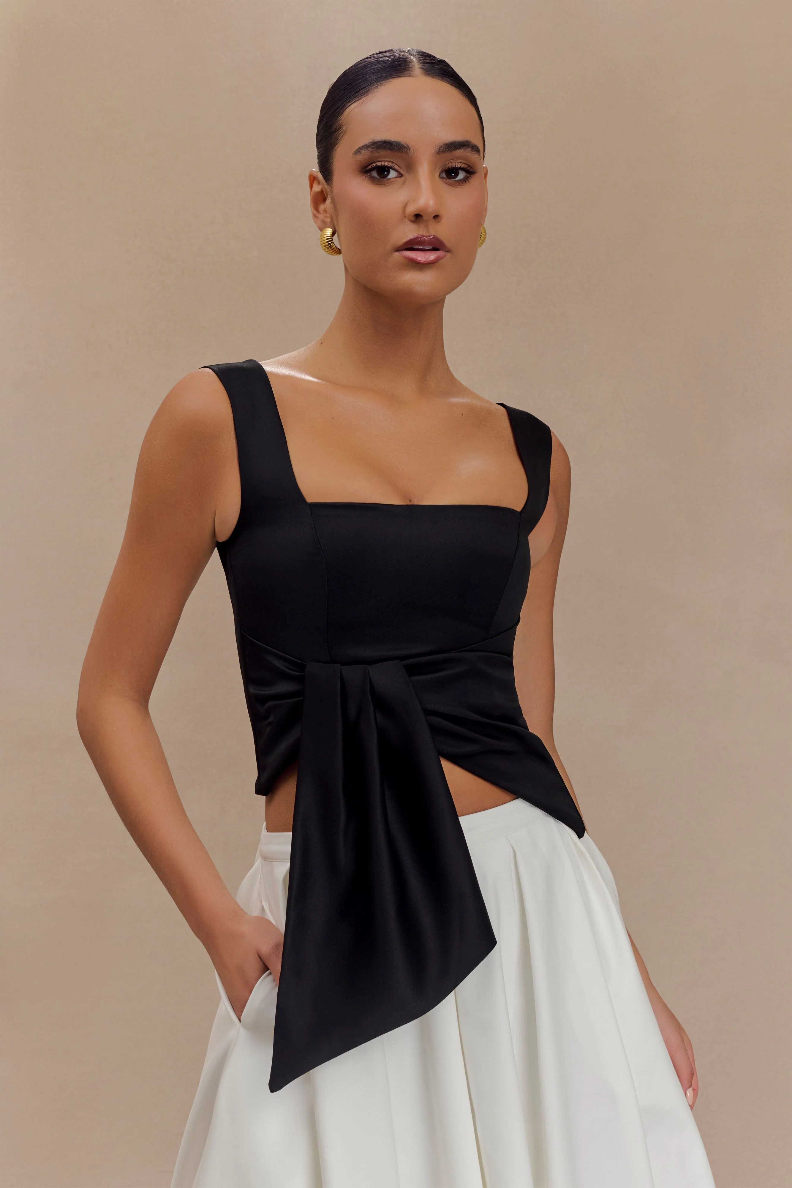 Bryony Satin Structured Sleeveless Top - Black - Image 5
