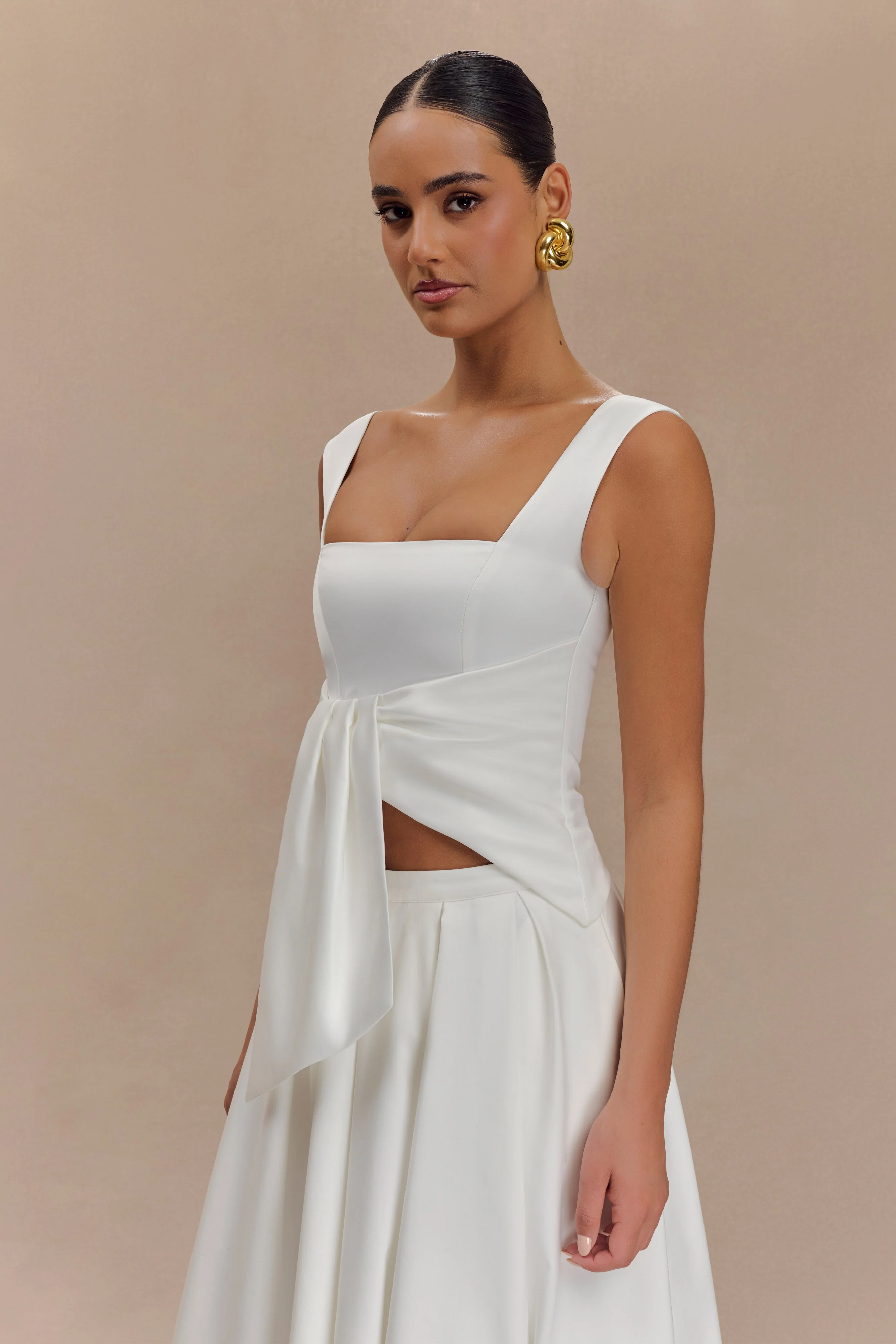 Bryony Satin Structured Sleeveless Top - White - Image 4