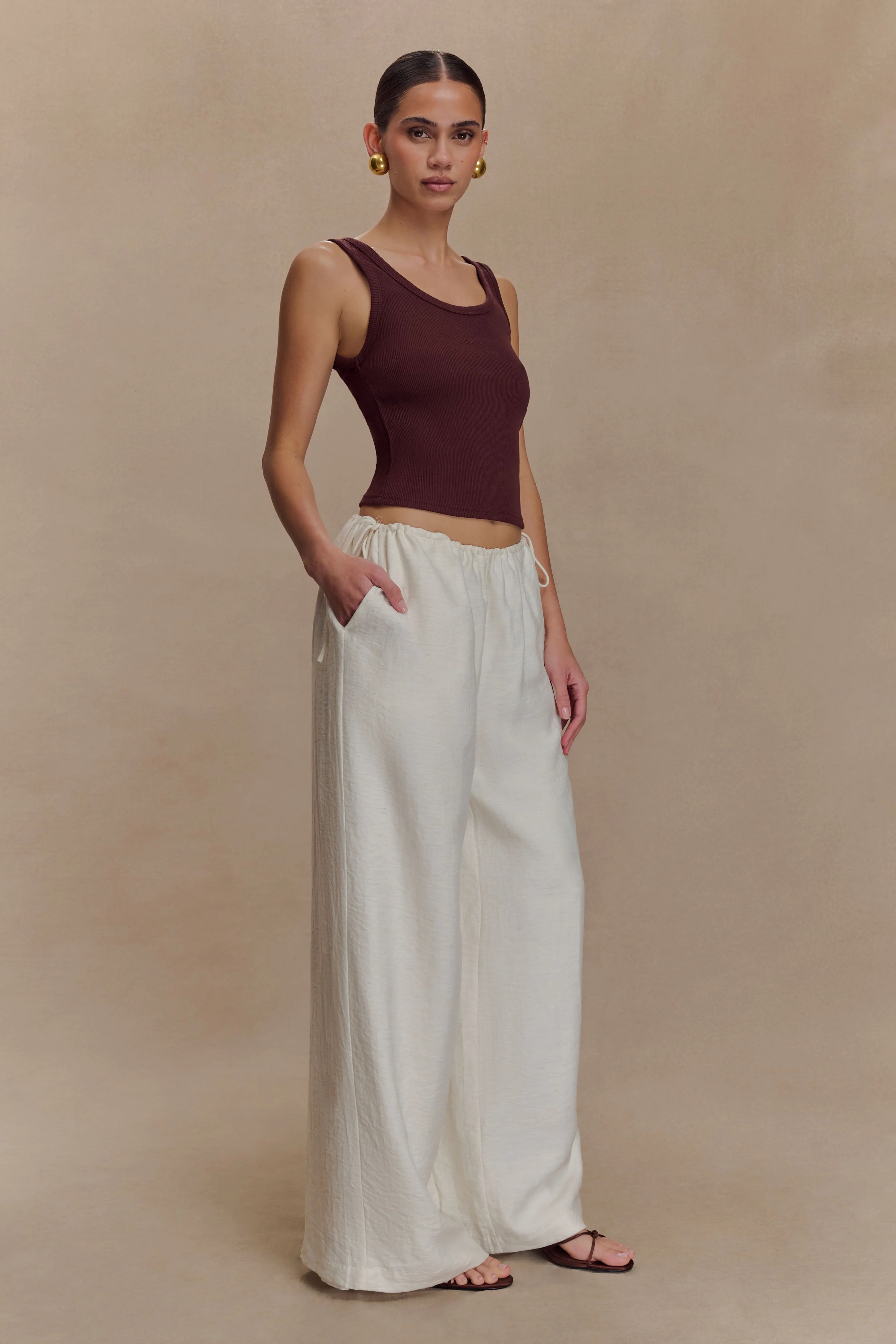 Callum Drawstring Straight Leg Pants - White - Image 4