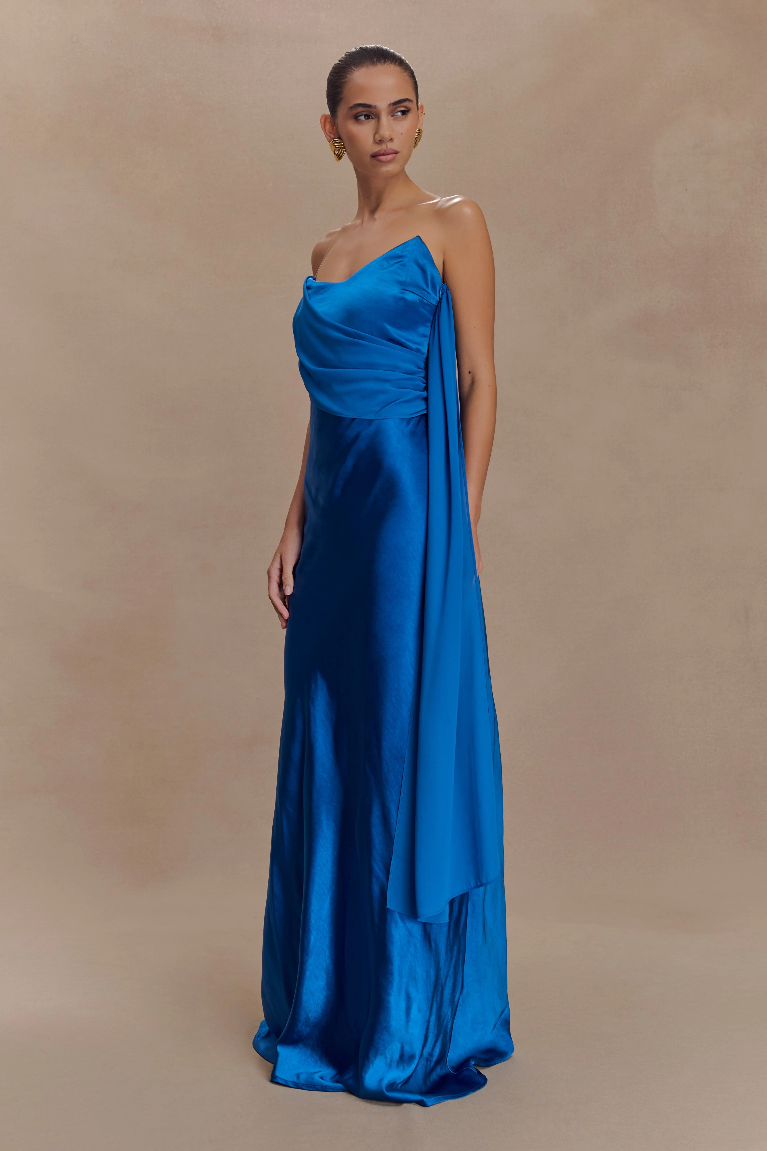 Carah Satin And Chiffon Maxi Dress - Cobalt - Image 4