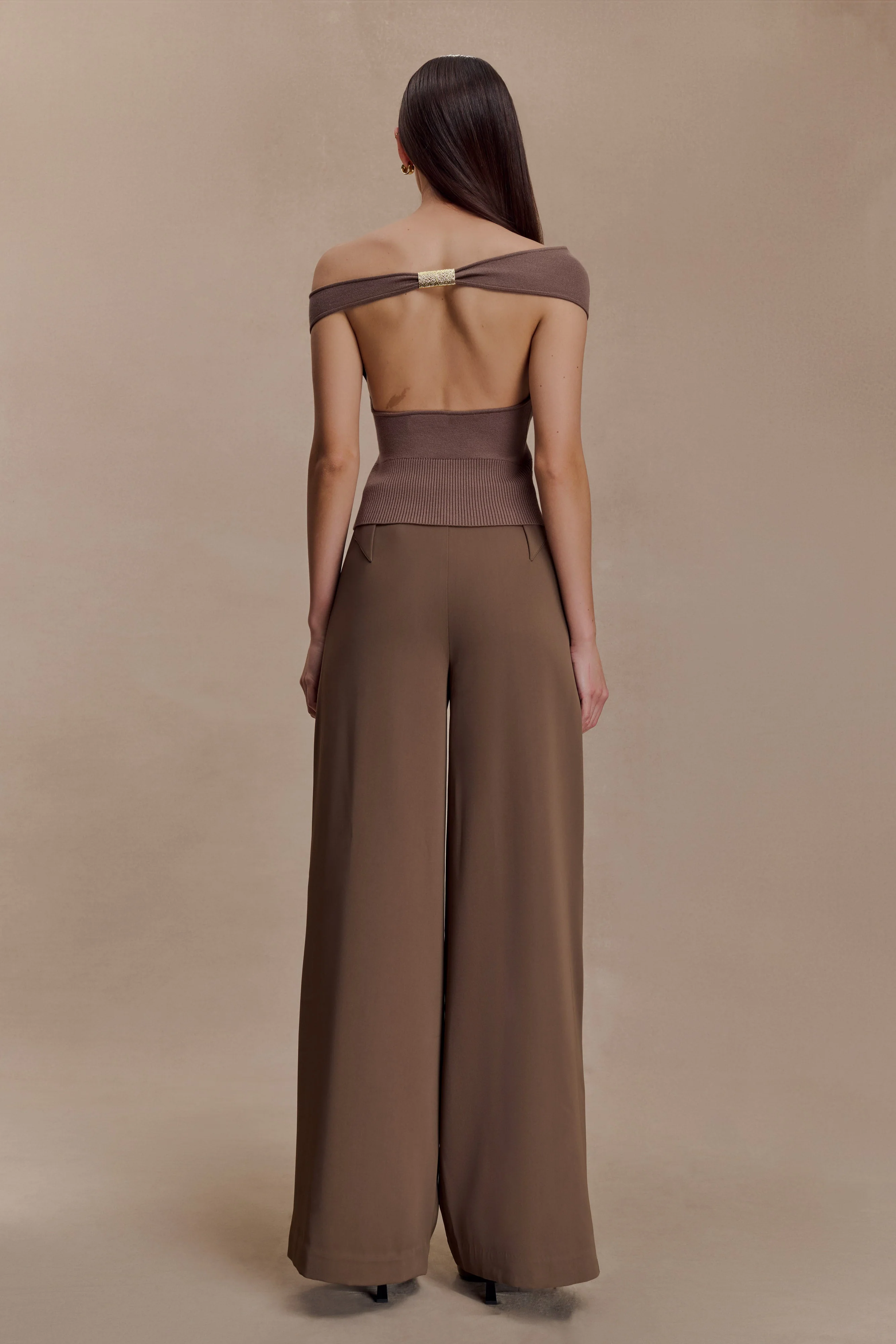 Carley Off Shoulder Knit Top - Cacao Brown - Image 8