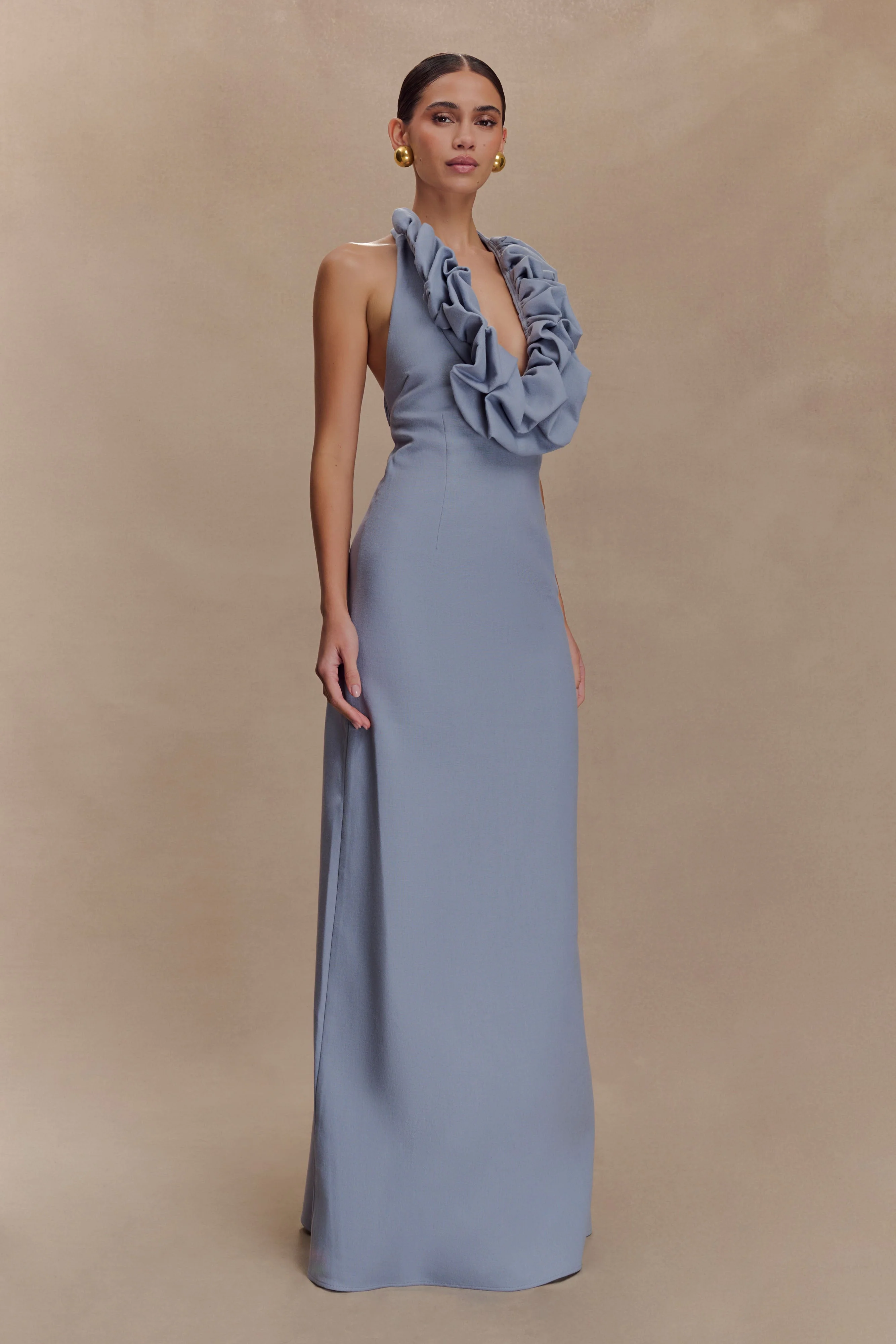Carolyn Linen Bubble Maxi Dress - Misty Blue - Image 5