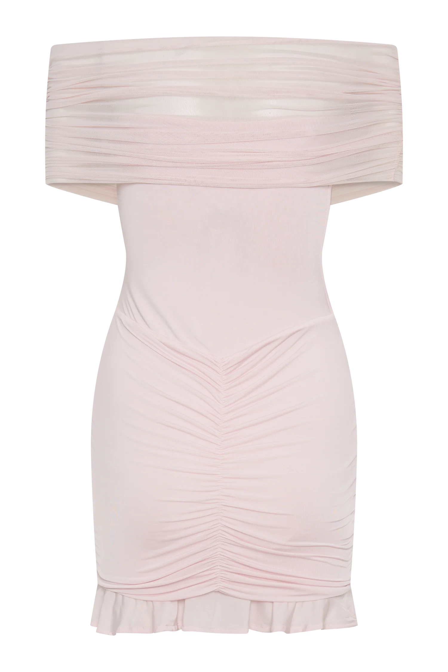 Caspian Slinky And Mesh Off Shoulder Mini Dress - Pale Pink - Image 7