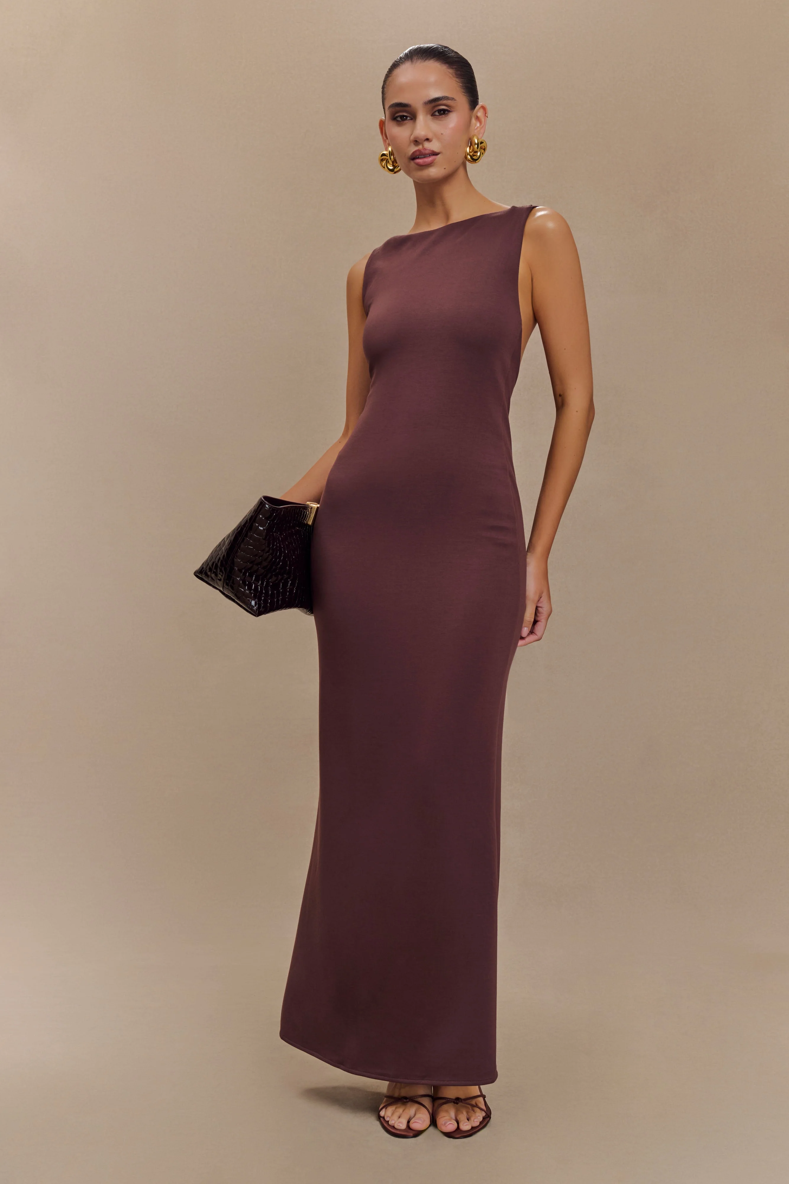 Catelyn Asymmetrical Scuba Jersey Midi Dress - Cacao Brown - Image 5