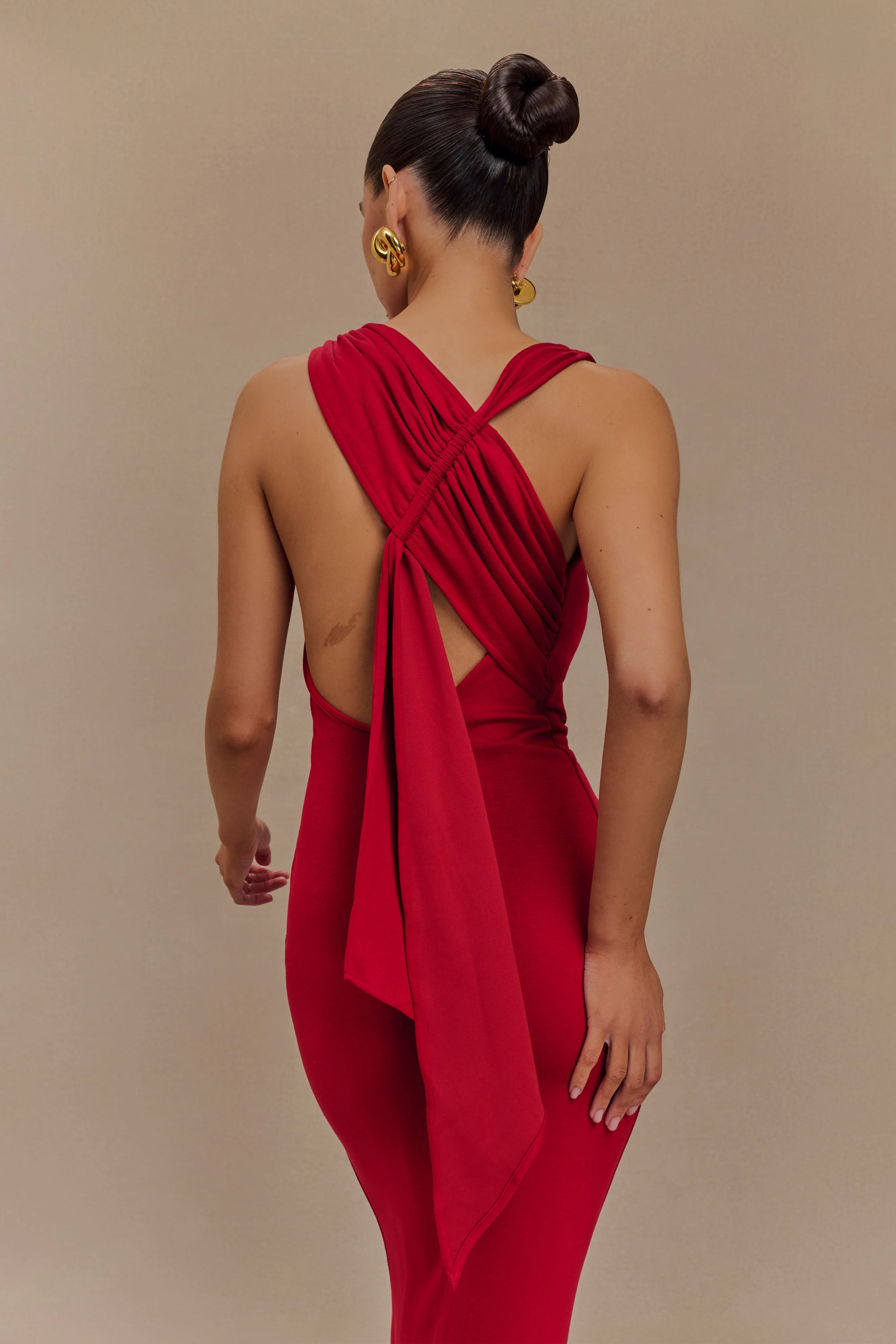 Catelyn Asymmetrical Scuba Jersey Midi Dress - Ruby - Image 7