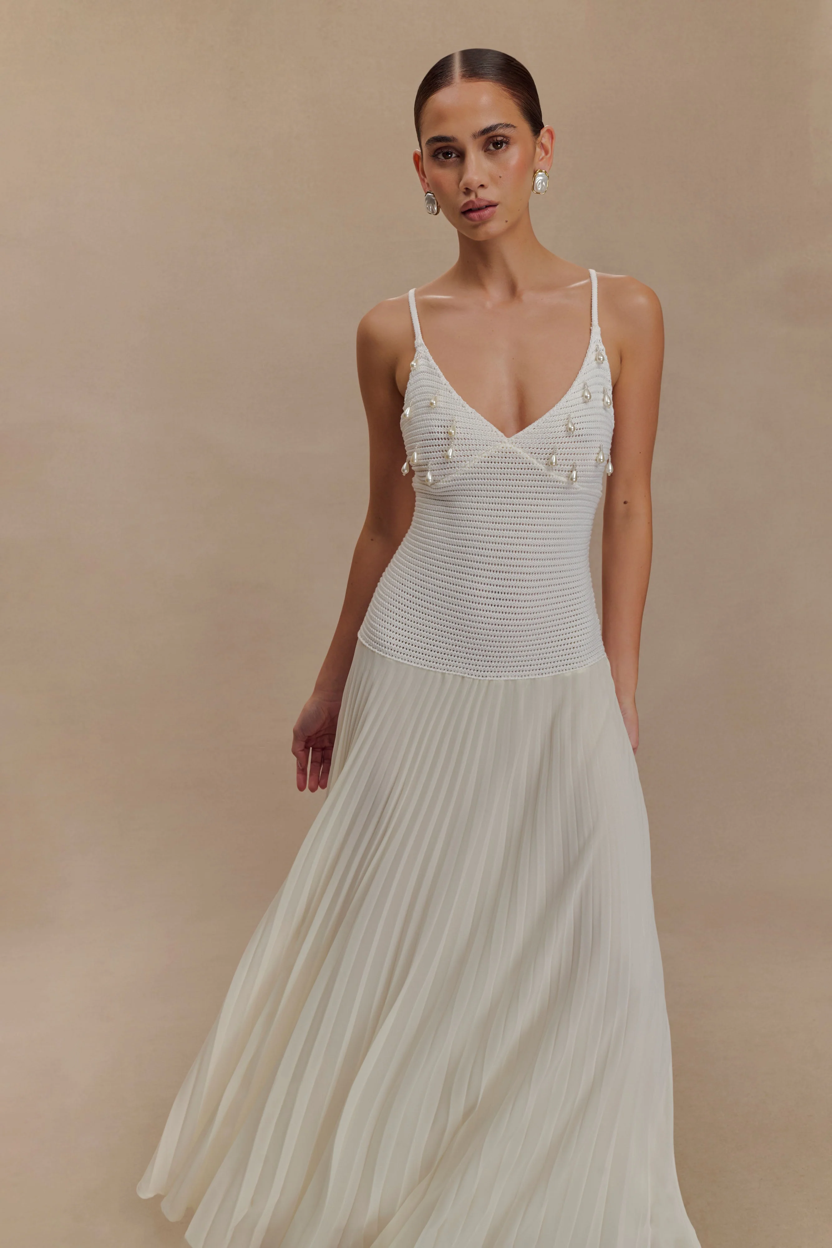 Catherine Crochet Pearl Maxi Dress - White - Image 4