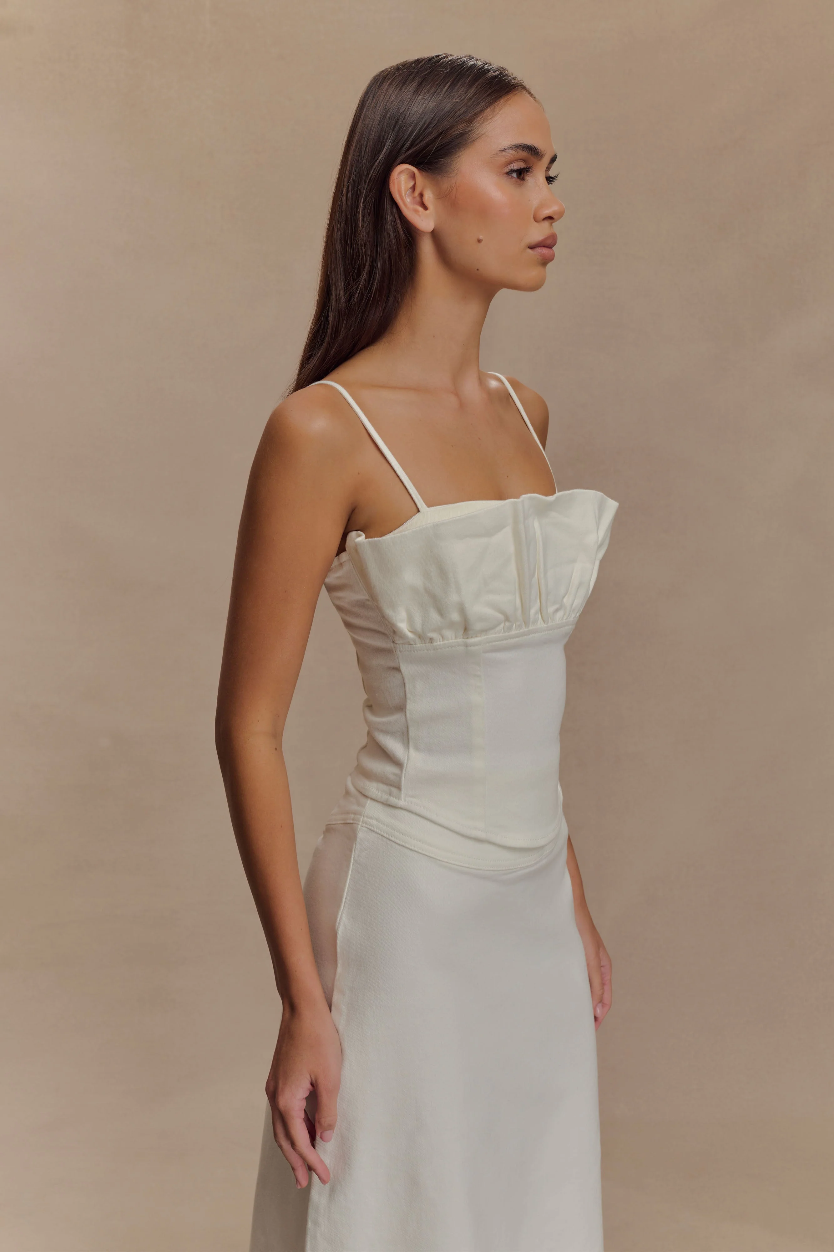 Cecilia Denim Frill Corset - White - Image 4